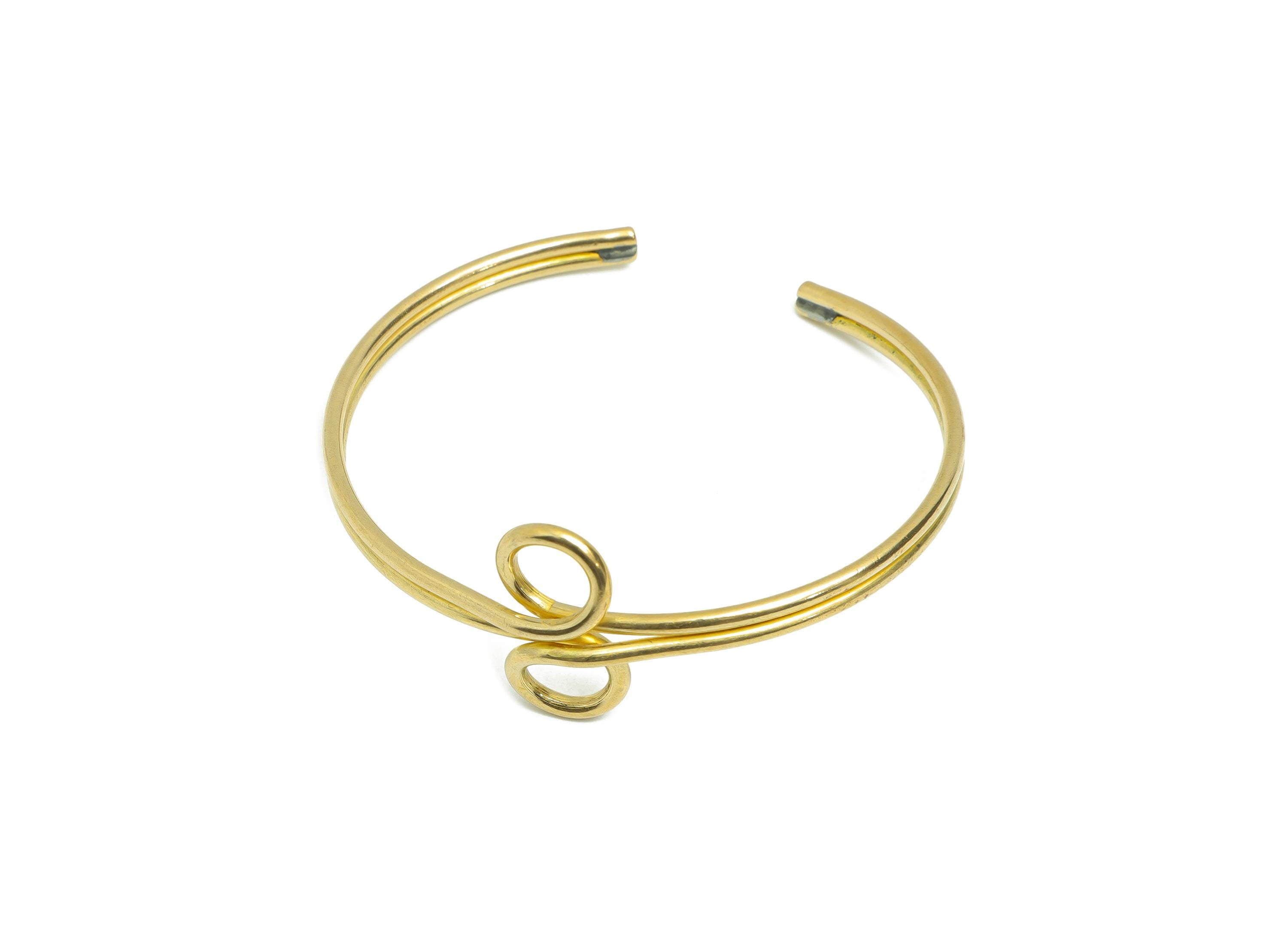 Open Cuff Bracelet - Raw Brass Wire Cuff Bracelet For Women - Adjustable Wire Cuff Jewelry - Modern Bangle Swirl Detail - 60x55x22mm-PP11204 - DOMEDBAZAAR