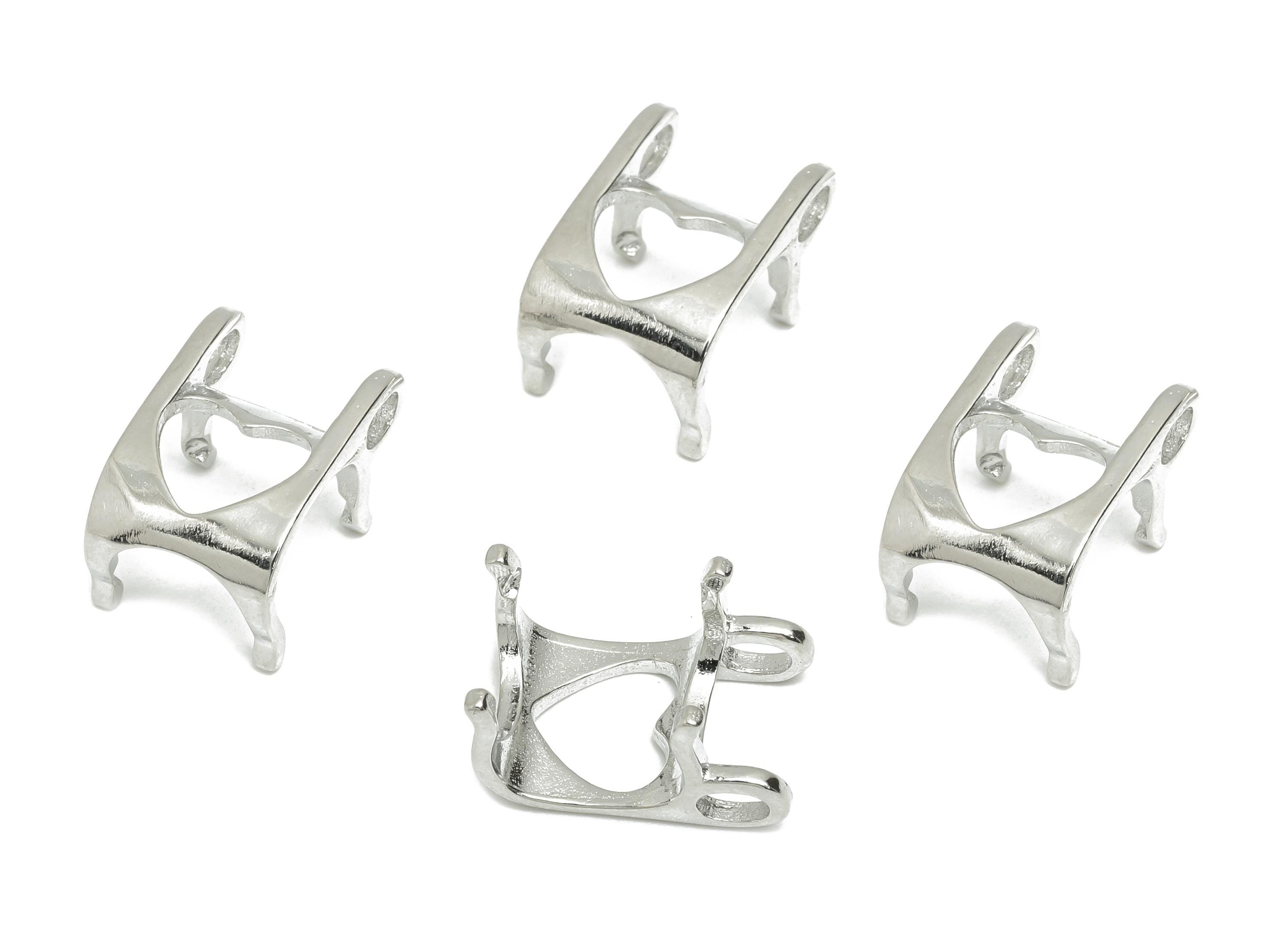 Brass Diamond Necklace Setting - Heart Necklace Pendant for Zircon - Classic Jewelry Accent - Silver Tone Plated - 14.5x9.7x7.8mm - RGP10770 - DOMEDBAZAAR