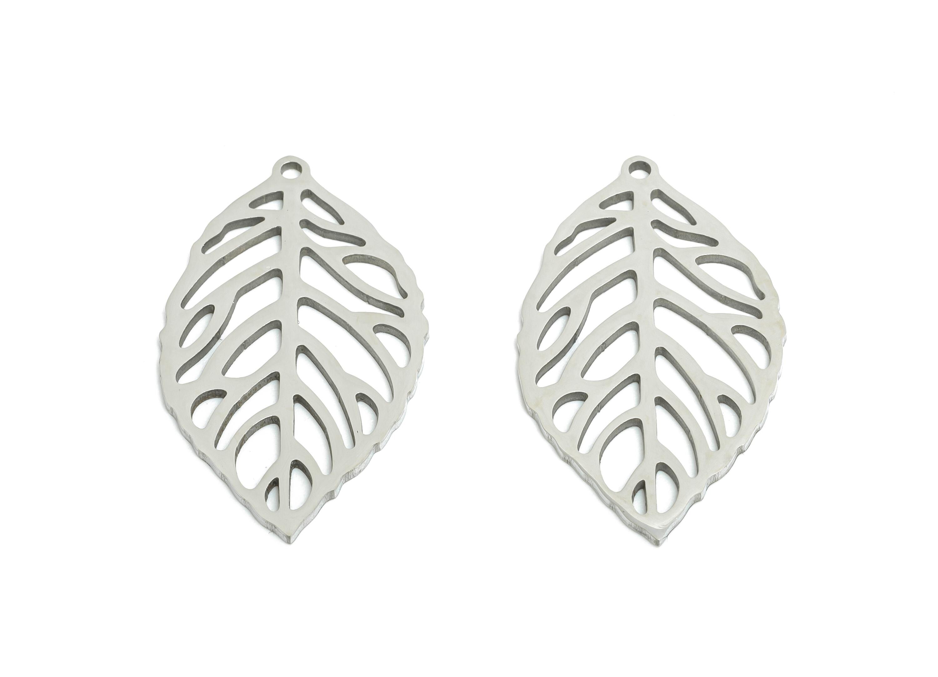 Steel Leaf Charms - Hollow Leaf Pendant For Jewelry Making - Classic Botanical Charm - Cutout Pendant For DIY Craft - 27x15x0.98mm - SS2531 - DOMEDBAZAAR