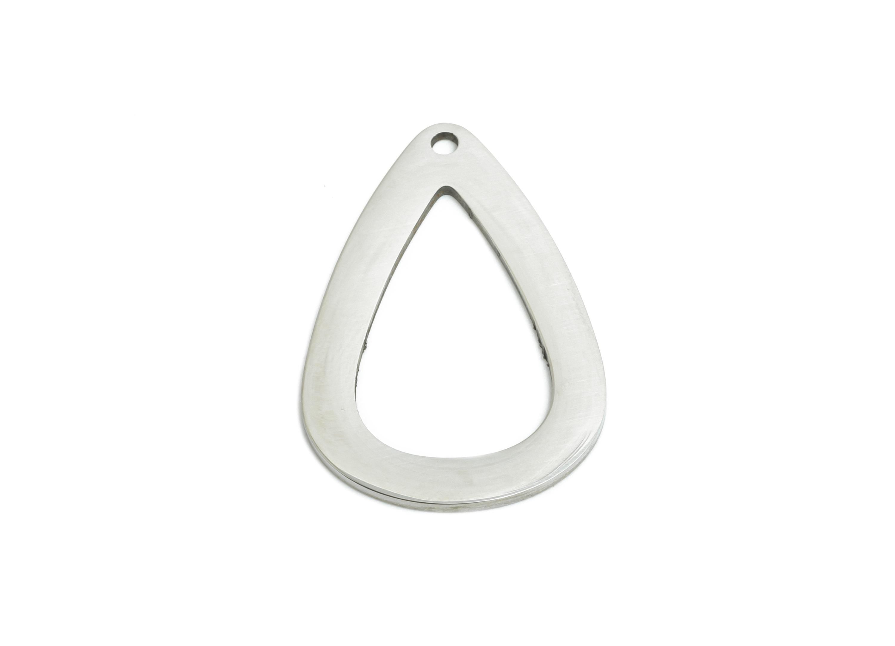 Steel Teardrop Charm - Stainless Steel Drop Pendant - Lightweight Modern Geometric Charm - Cutout Pendant For DIY Craft - 25x16x0.9mm-SS2292 - DOMEDBAZAAR
