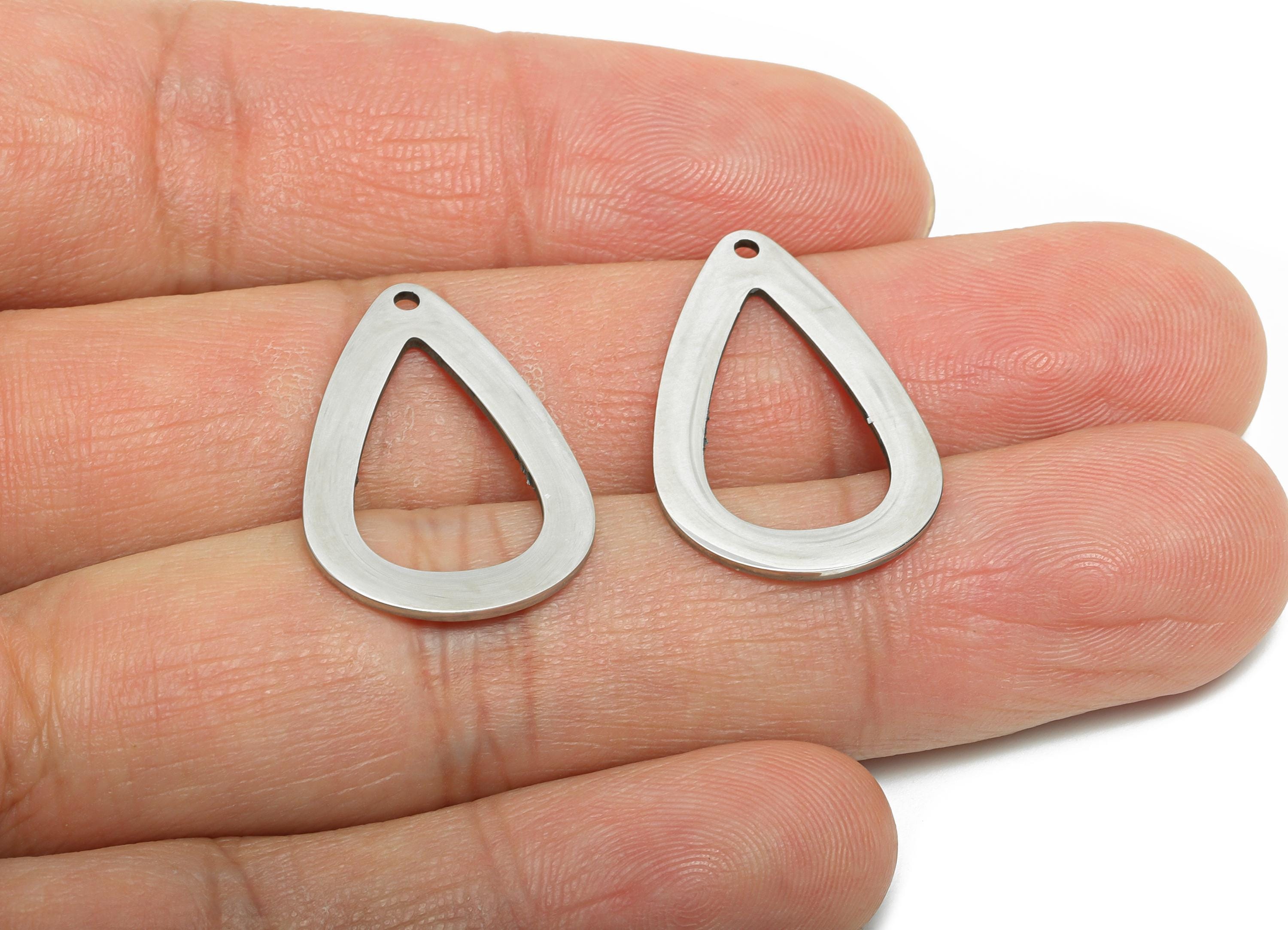 Steel Teardrop Charm - Stainless Steel Drop Pendant - Lightweight Modern Geometric Charm - Cutout Pendant For DIY Craft - 25x16x0.9mm-SS2292 - DOMEDBAZAAR