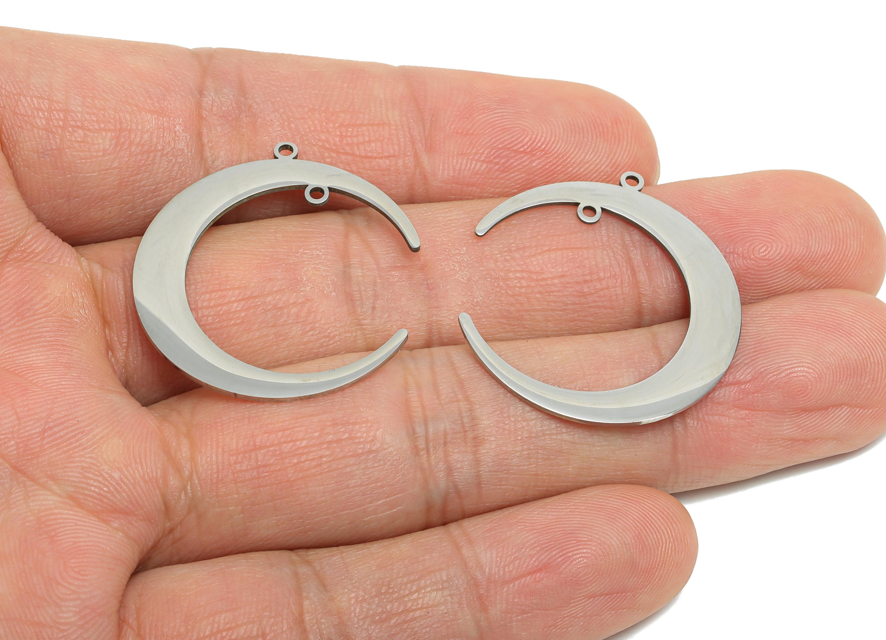 Steel Crescent Earring Charm - Minimalist Lunar Charm With Double Holes - Celestial Moon Charm - Cutout For DIY Craft - 30x27x0.9mm - SS2533 - DOMEDBAZAAR
