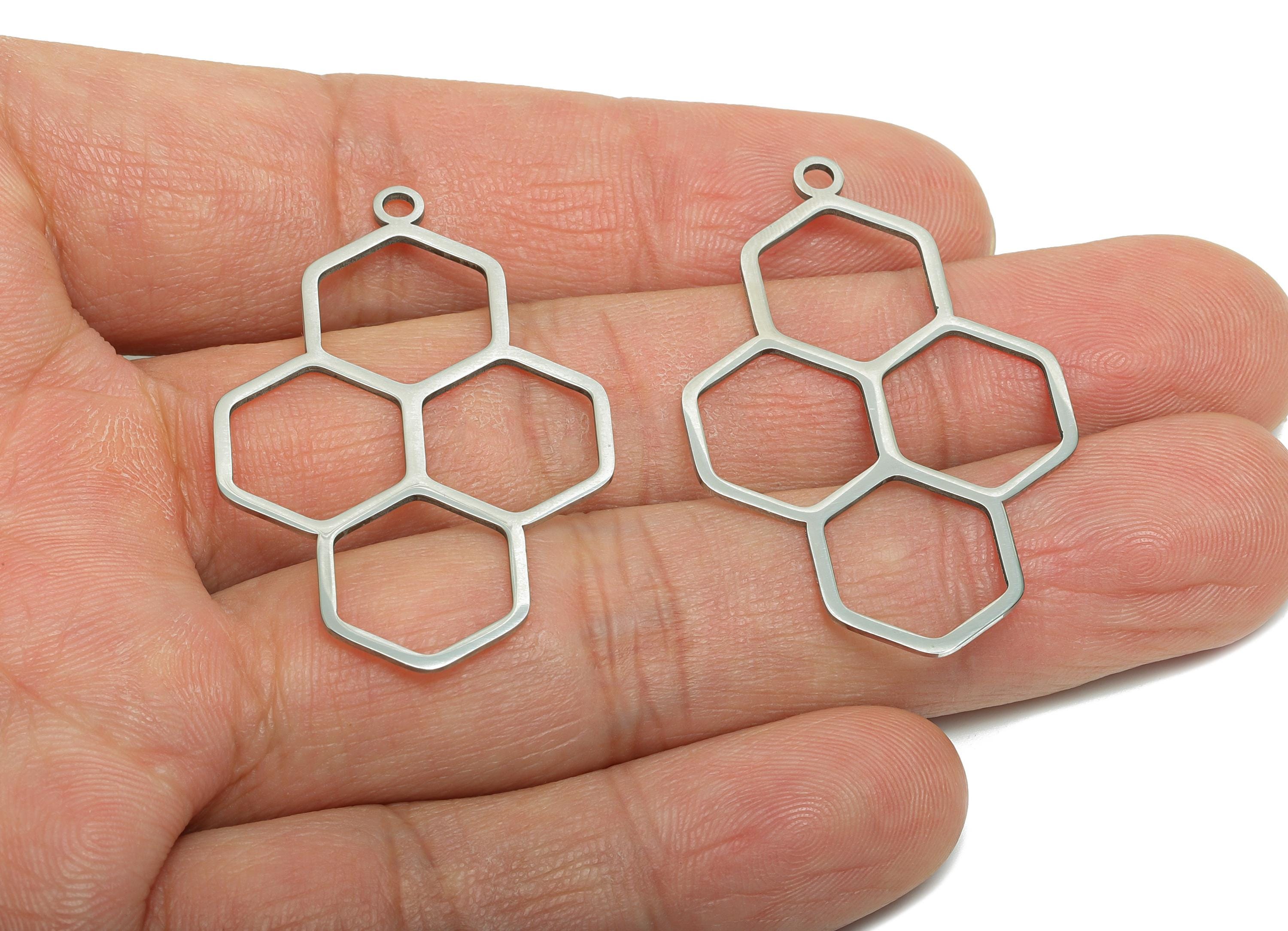 Steel Crescent Honeycomb Pendant - Lightweight Geometric Hexagon Charm - Openwork Hexagon Pendant For DIY Jewelry - 40x26x0.98mm - SS2266 - DOMEDBAZAAR