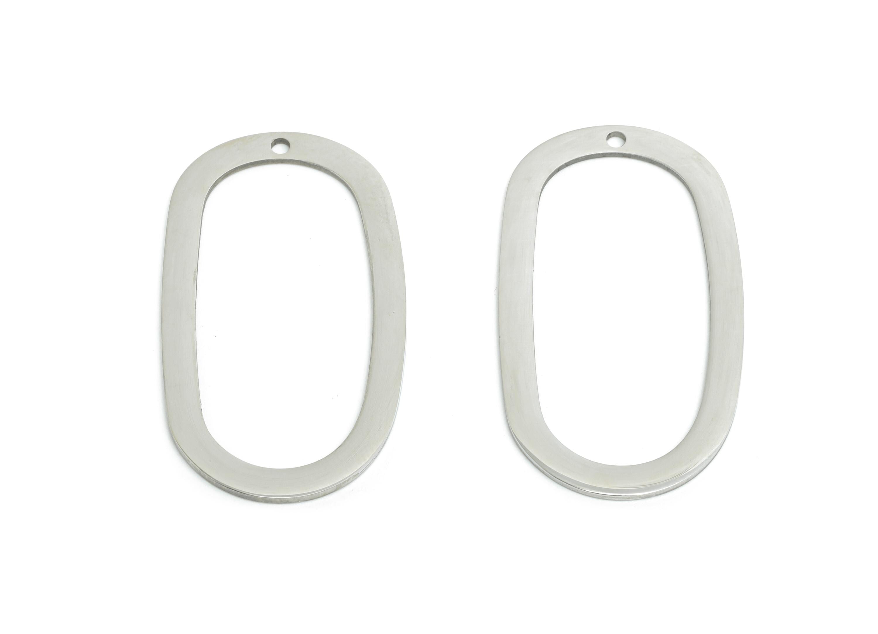 Steel Oval Pendant - Modern Geometric Openwork Oval Pendant - Steel Sleek Open Oval Connector For DIY Jewelry - 35x19x0.9mm - SS2303 - DOMEDBAZAAR