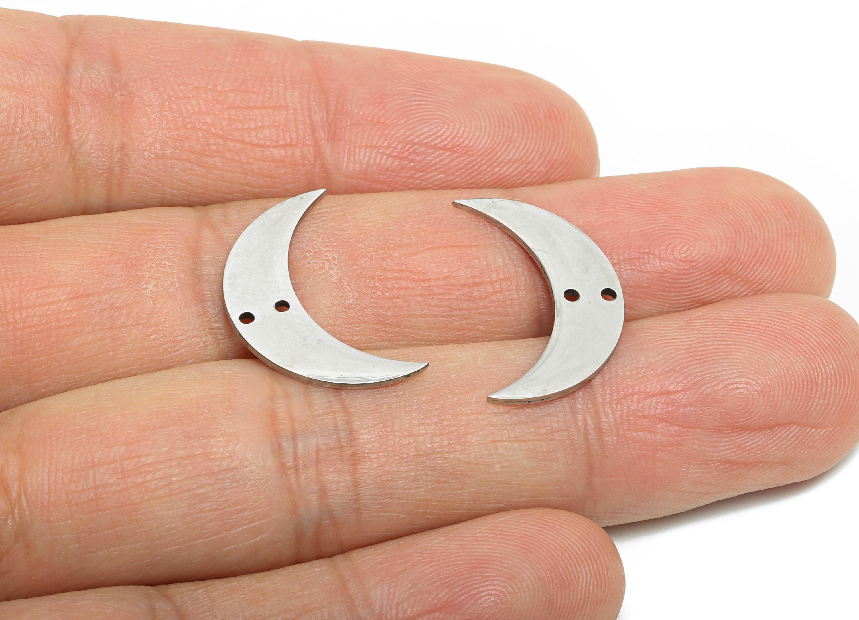 Steel Crescent Earring Charm - Minimalist Crescent Earring Connector - Celestial Moon Charm - Cutout For DIY Craft - 21.4x12x0.98mm - SS2295 - DOMEDBAZAAR