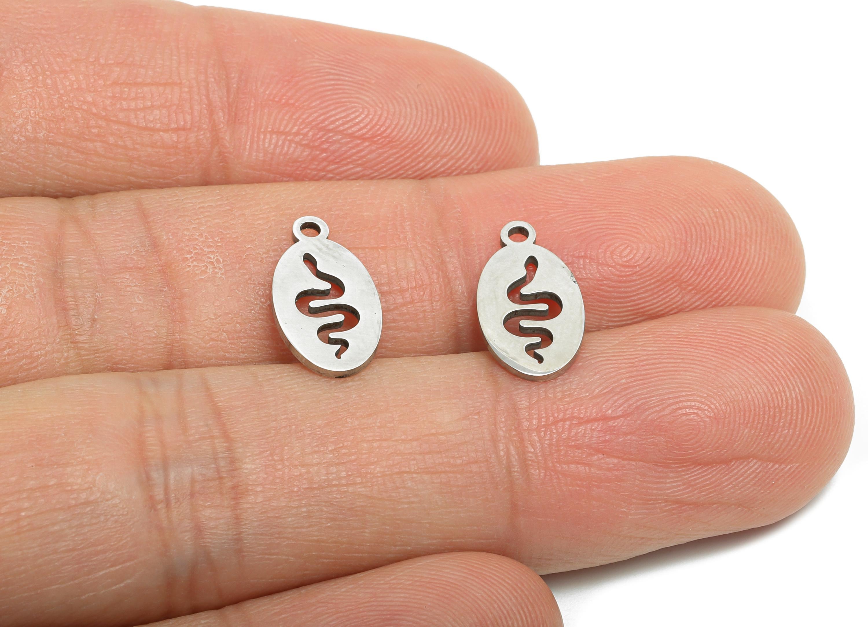 Steel Engraved Snake Pendant - Modern Minimalist Snake Pendant - Protective Serpent Symbol Charm For DIY Crafts - 14.3x7.68x0.98mm - SS2380 - DOMEDBAZAAR