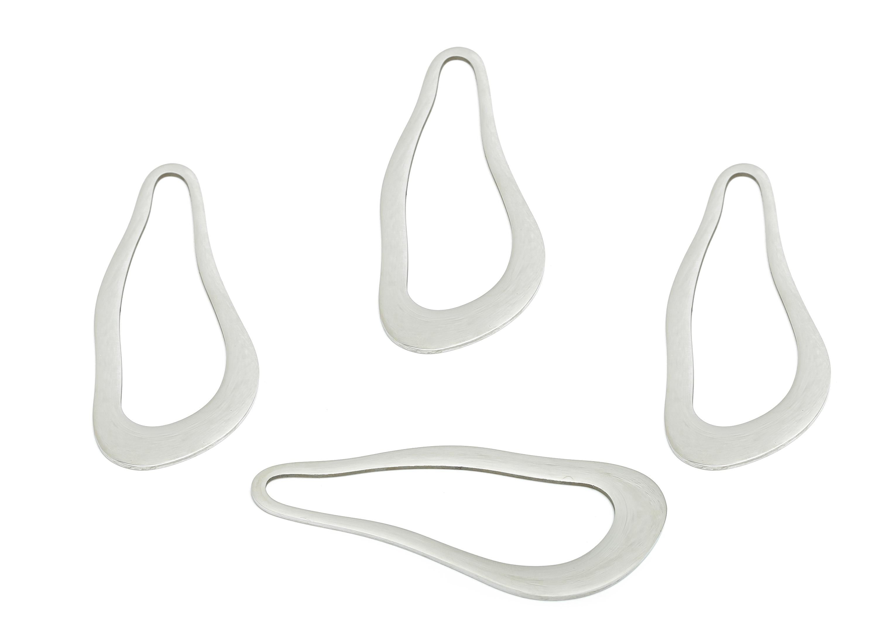 Open Abstract Frame Pendant - Minimalist Wavy Teardrop Pendant - Modern Geometric Openwork Pendant For DIY Jewelry - 51x21x0.98mm - SS2315 - DOMEDBAZAAR