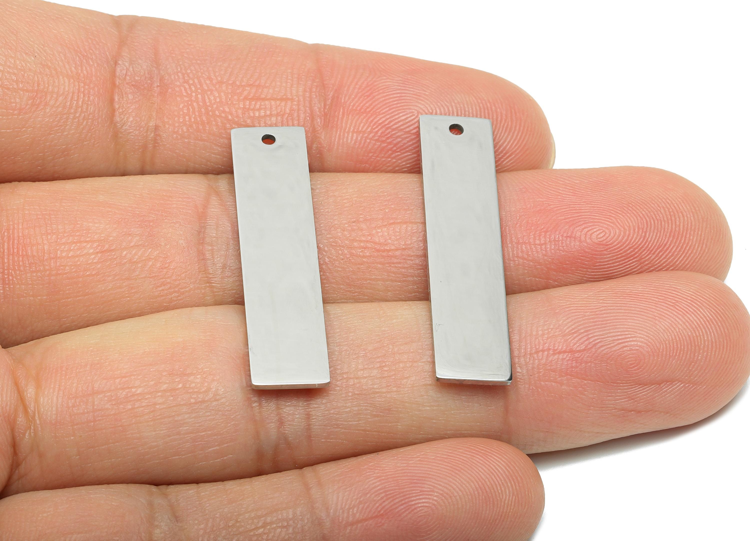 Steel Rectangle Pendant - Customizable Silver Nameplate Pendant For DIY Crafts - DIY Jewelry Supplies Flat Silver Tag - 33x7x0.98mm - SS2336 - DOMEDBAZAAR
