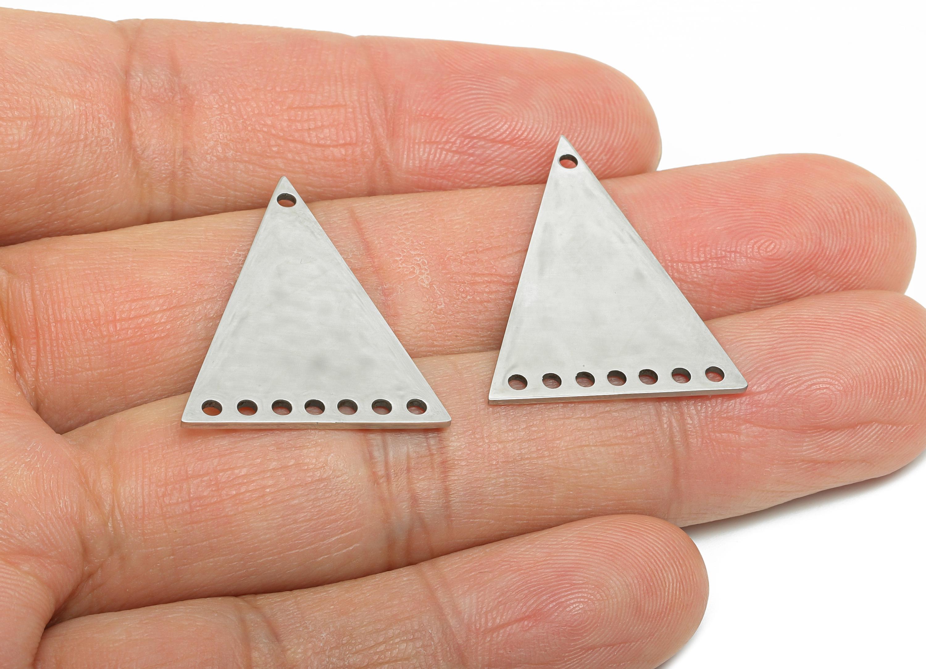 Triangle Connector Pendant - Stainless Steel Geometric Multi-Hole Charm - Triangle Metal Spacer For Handmade - 27.87x22x0.98mm - SS2306 - DOMEDBAZAAR