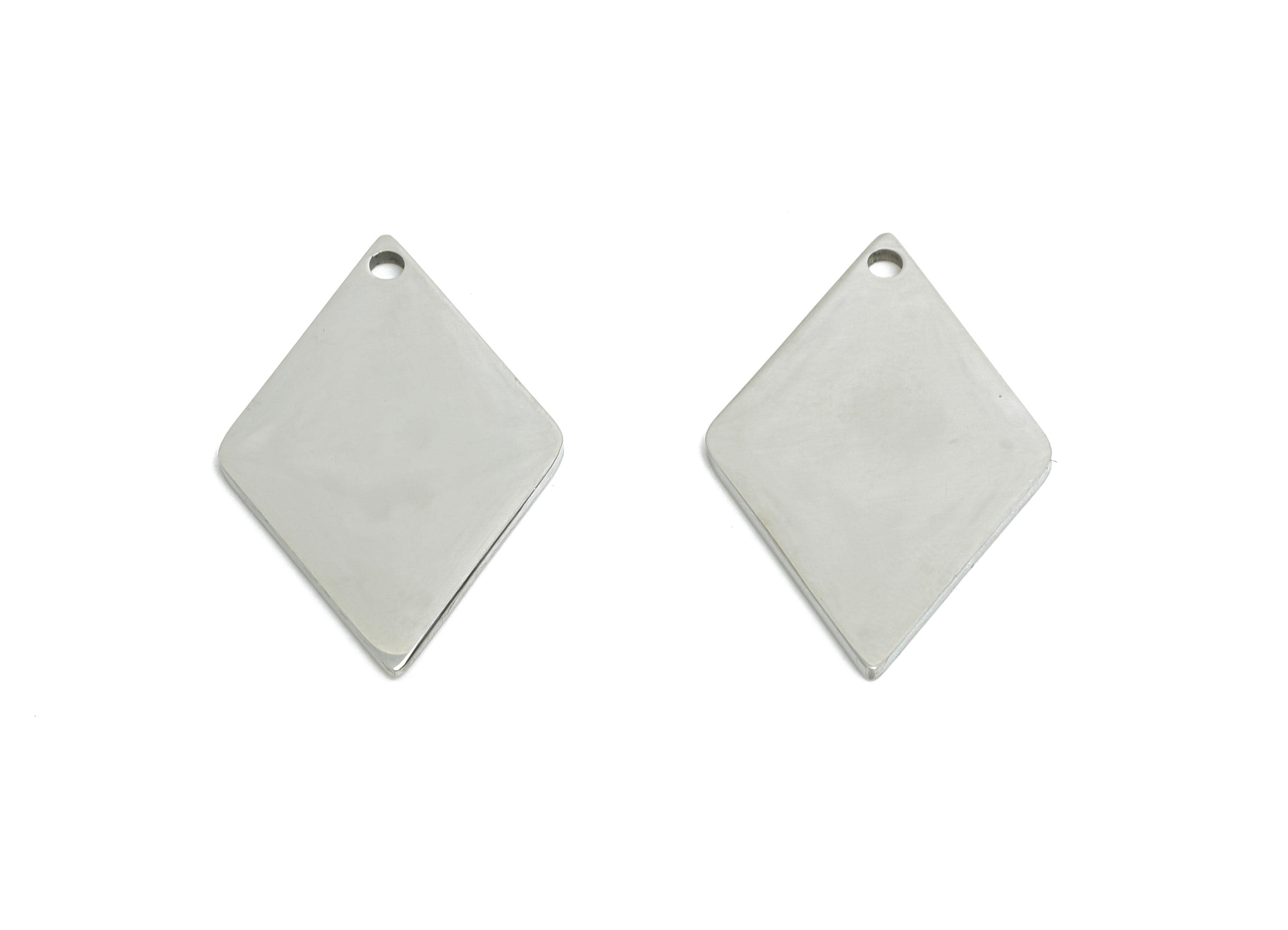 Steel Rhombic Pendant - Customizable Diamond Charm for Necklace - Flat Metal Diamond Pendant with Hole for Crafting - 33x7x0.98mm - SS2314 - DOMEDBAZAAR