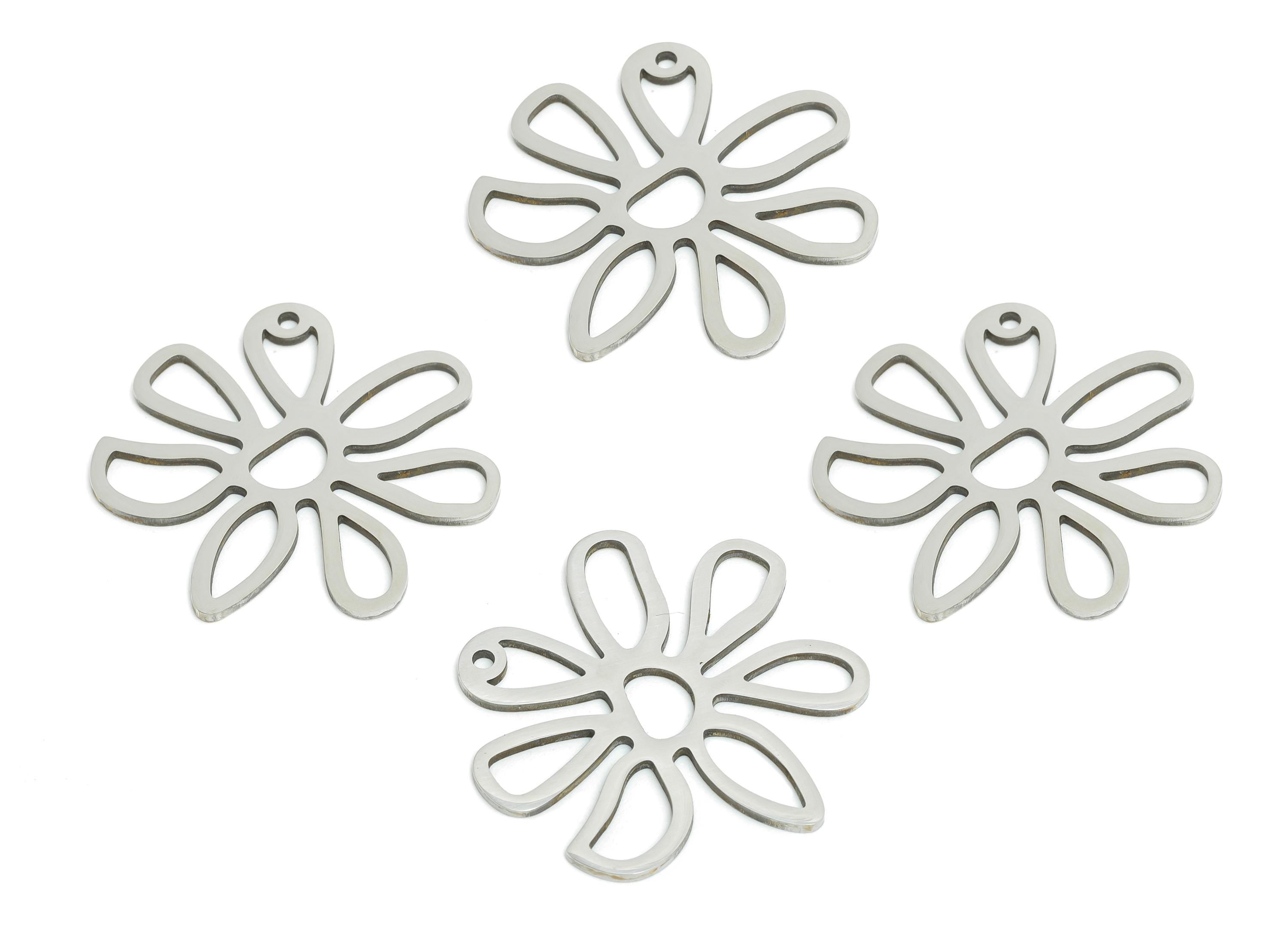 Steel Daisy Pendant - Stainless Steel Flower Earring Charm - Lightweight Steel Floral Cutout Flower for Necklace - 25.25x24x0.98mm - SS2518 - DOMEDBAZAAR