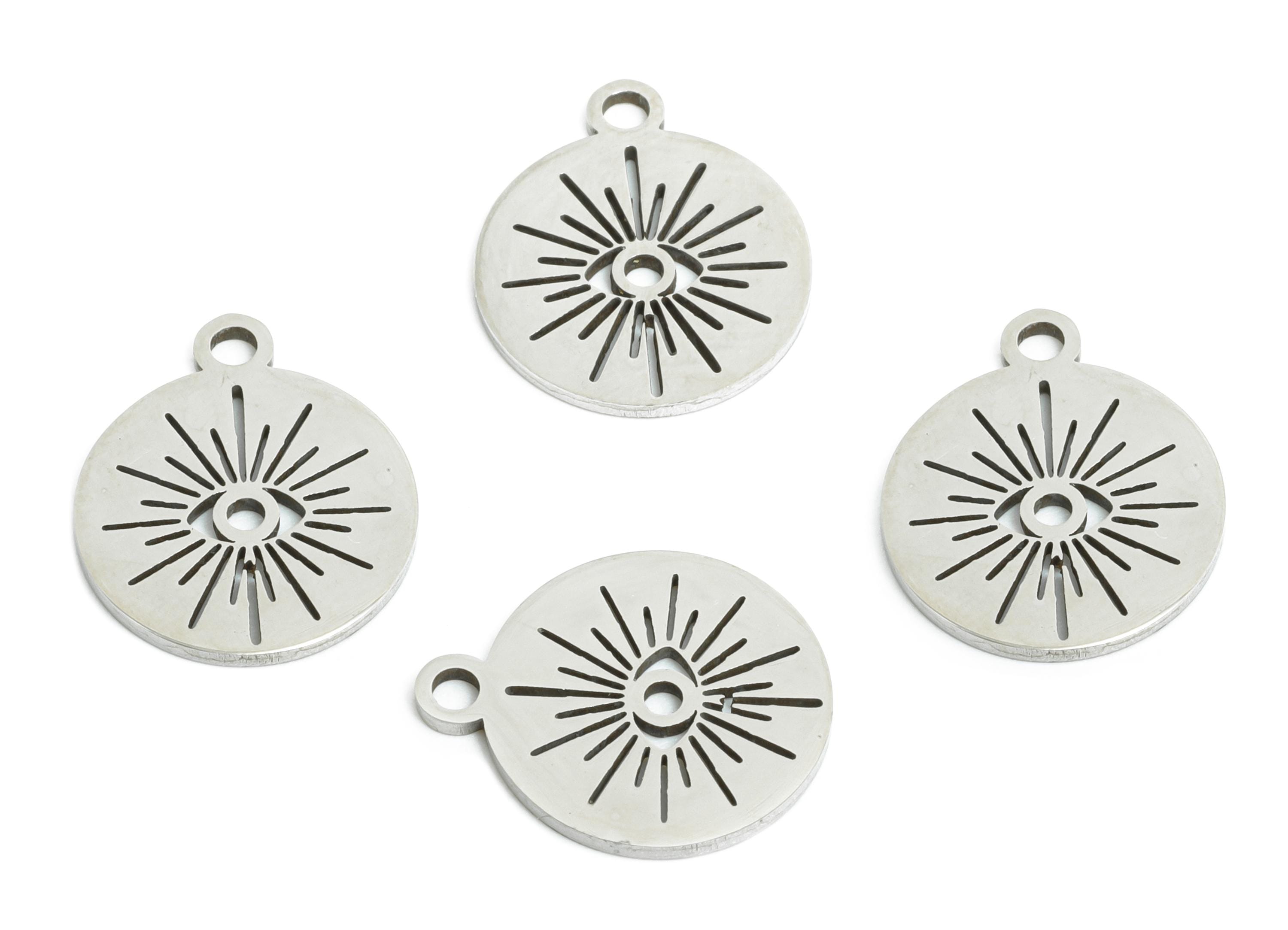 Steel Eye Pendant - Evil Eye Protection Pendant - Boho Sunburst Eye Necklace Pendant - Engraved All-Seeing Eye - 14x12x0.98mm - SS2375 - DOMEDBAZAAR