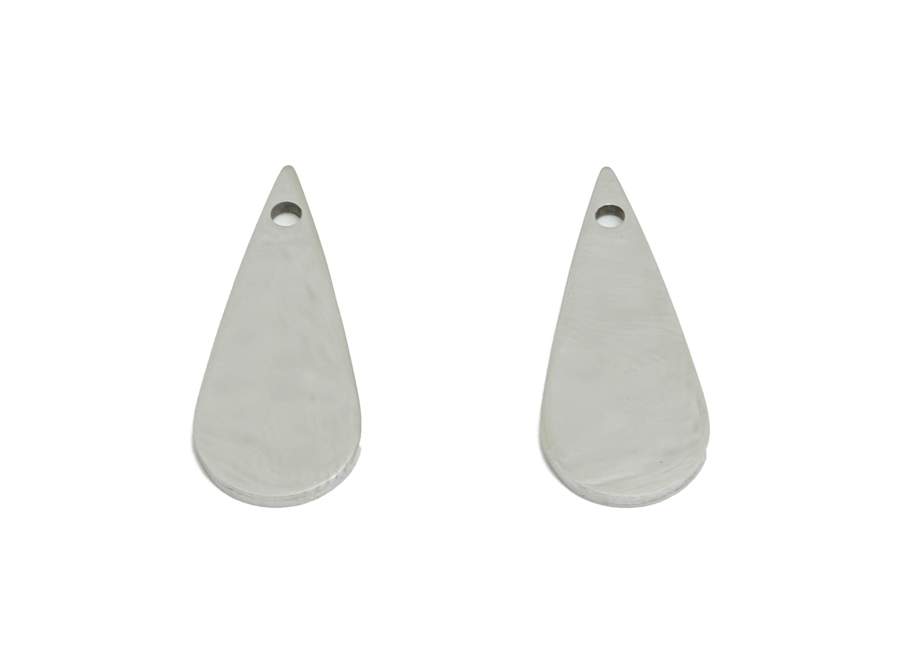 Steel Teardrop Charm - Stainless Tiny Steel Sleek Drop Pendant - Customizable Flat Teardrop Pendant for DIY Jewelry - 18x7x0.95mm - SS2332 - DOMEDBAZAAR