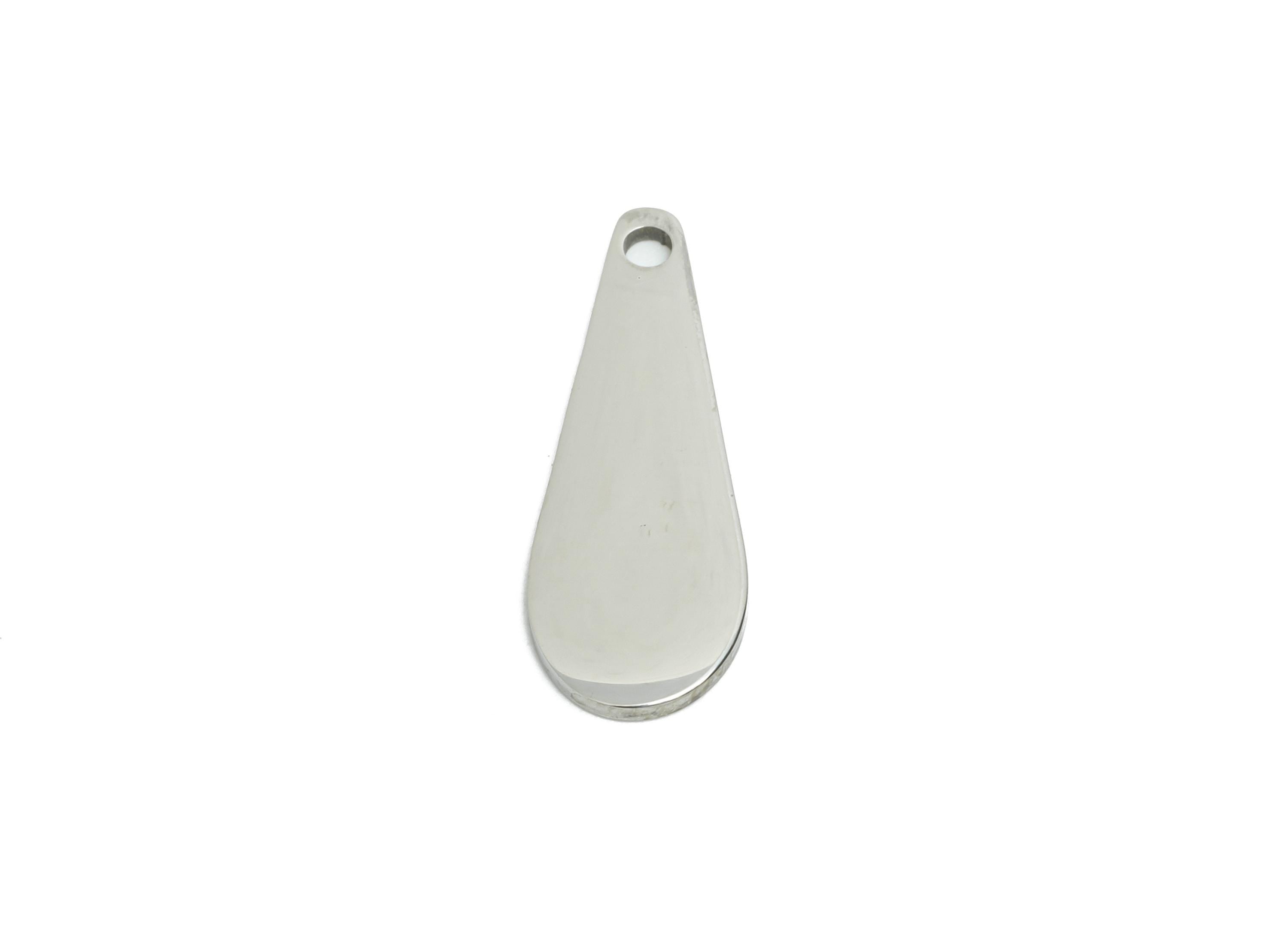 Steel Teardrop Charm - Stainless Tiny Steel Sleek Drop Pendant - Customizable Flat Teardrop Pendant for DIY Jewelry - 19x7.2x0.98mm - SS2334 - DOMEDBAZAAR
