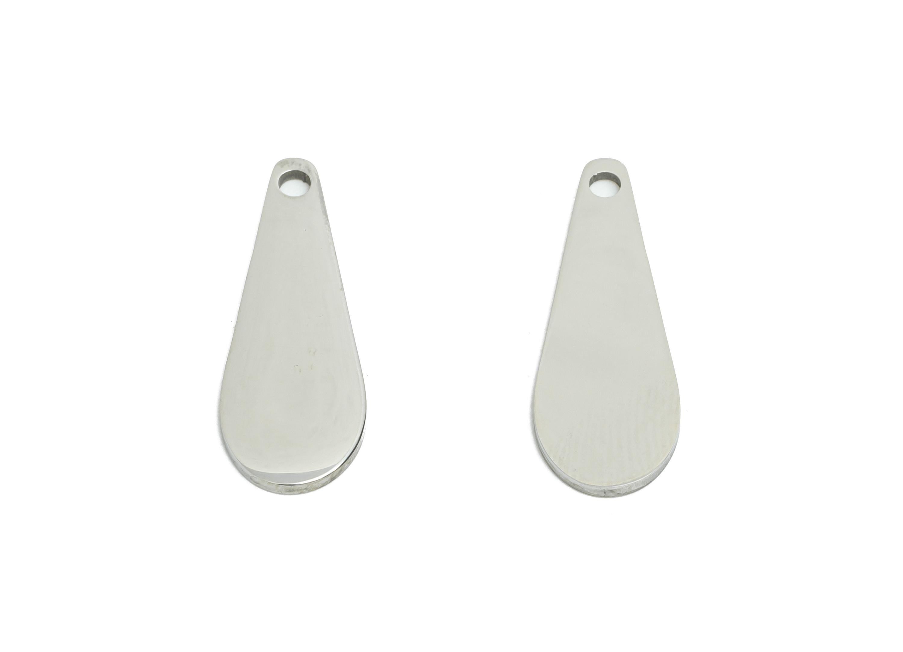 Steel Teardrop Charm - Stainless Tiny Steel Sleek Drop Pendant - Customizable Flat Teardrop Pendant for DIY Jewelry - 19x7.2x0.98mm - SS2334 - DOMEDBAZAAR