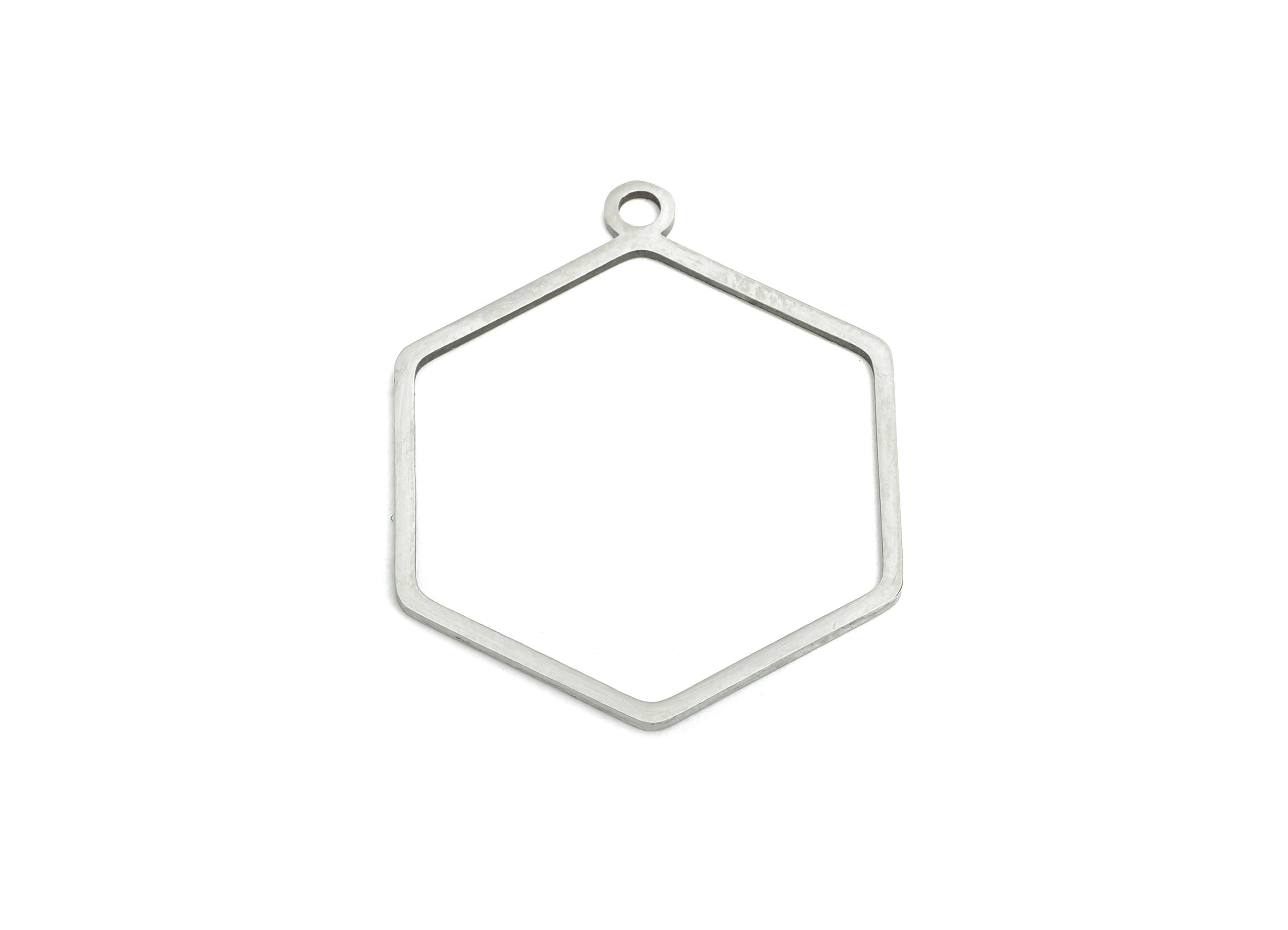 Steel Hexagon Earring Charm - Minimalist Honeycomb Frame for DIY Jewelry - High-Quality Stainless Steel Hexagon Charm - 27x21x0.9mm - SS2262 - DOMEDBAZAAR