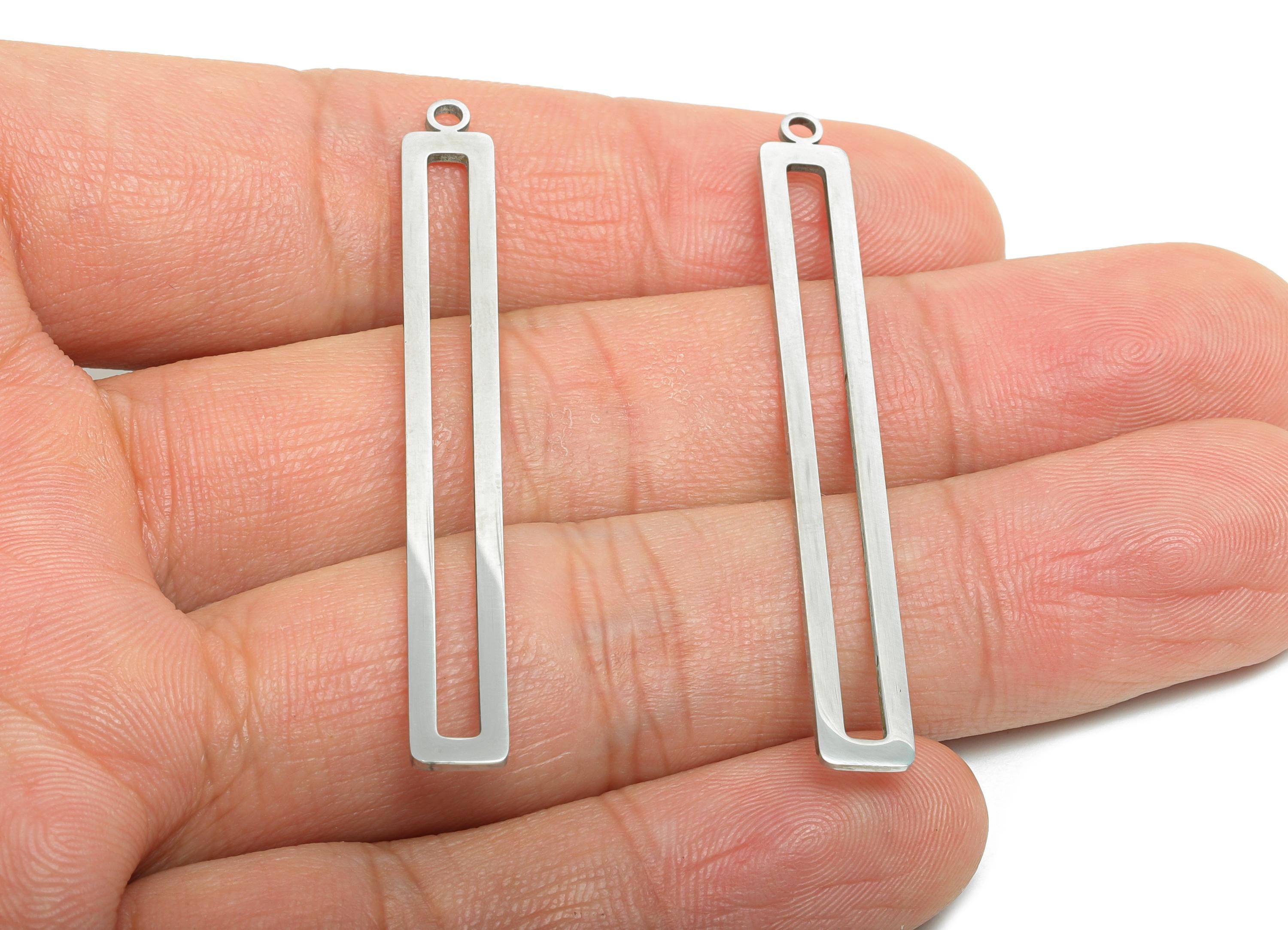 Steel Rectangle Earring Charm - Minimalist Geometry Frame for DIY Jewelry - High-Quality Stainless Steel Charm - 53x6x0.98mm - SS2273 - DOMEDBAZAAR