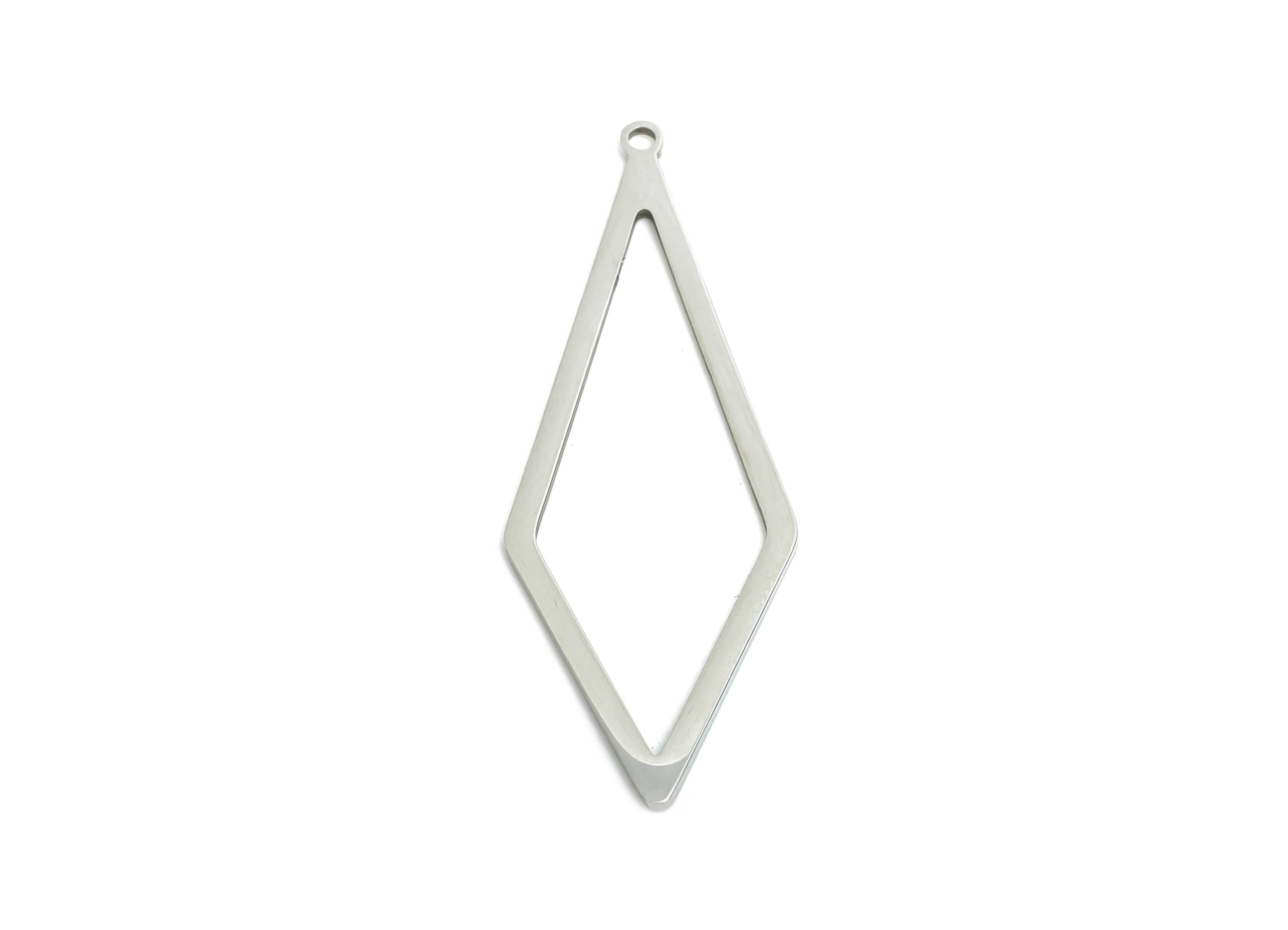 Steel Rhombic Frame Charm - Modern Diamond Pendant for DIY Jewelry - Hollow Diamond Minimalist Jewelry Findings - 41.82x14x0.98mm - SS2329 - DOMEDBAZAAR