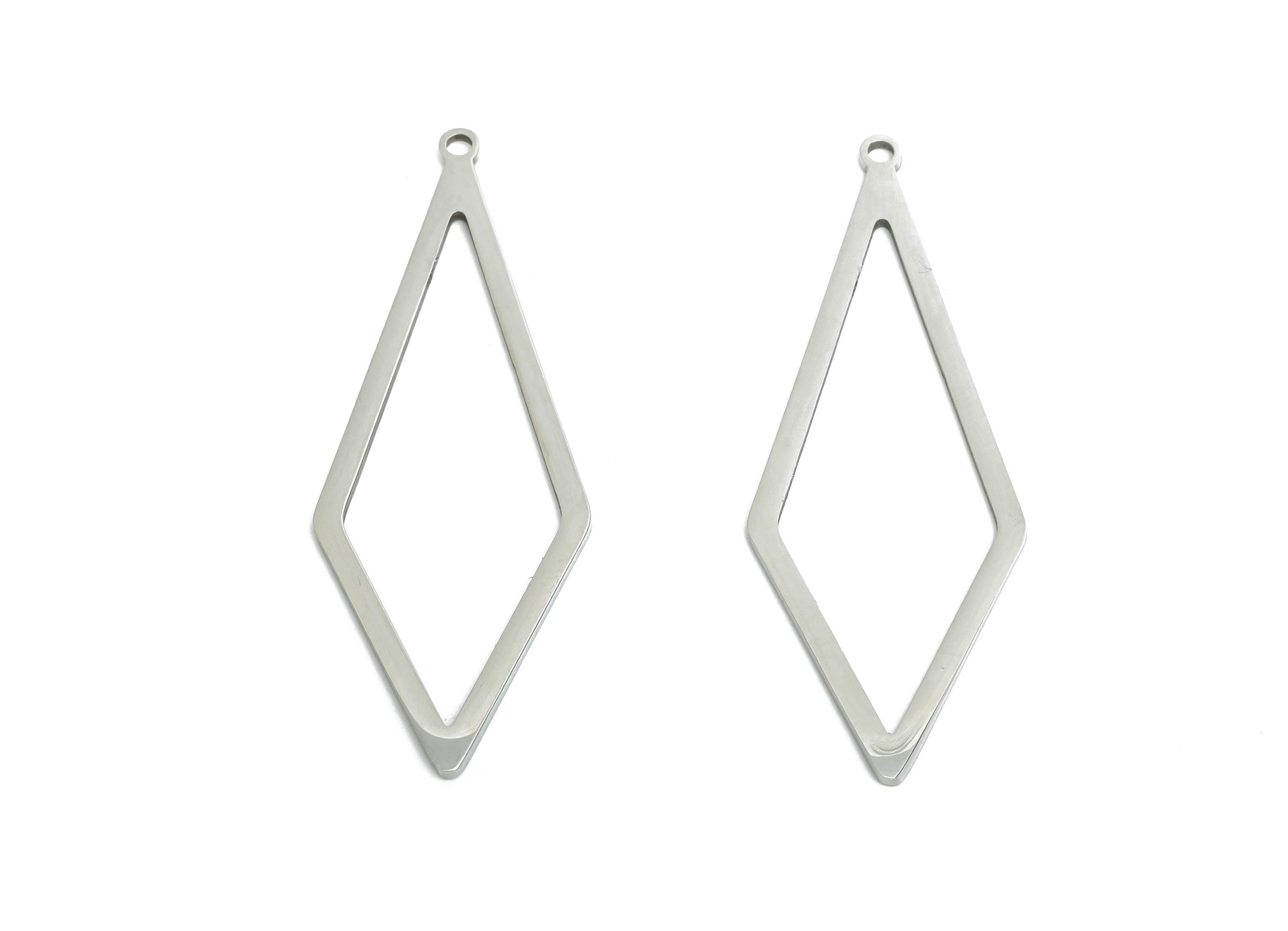 Steel Rhombic Frame Charm - Modern Diamond Pendant for DIY Jewelry - Hollow Diamond Minimalist Jewelry Findings - 41.82x14x0.98mm - SS2329 - DOMEDBAZAAR