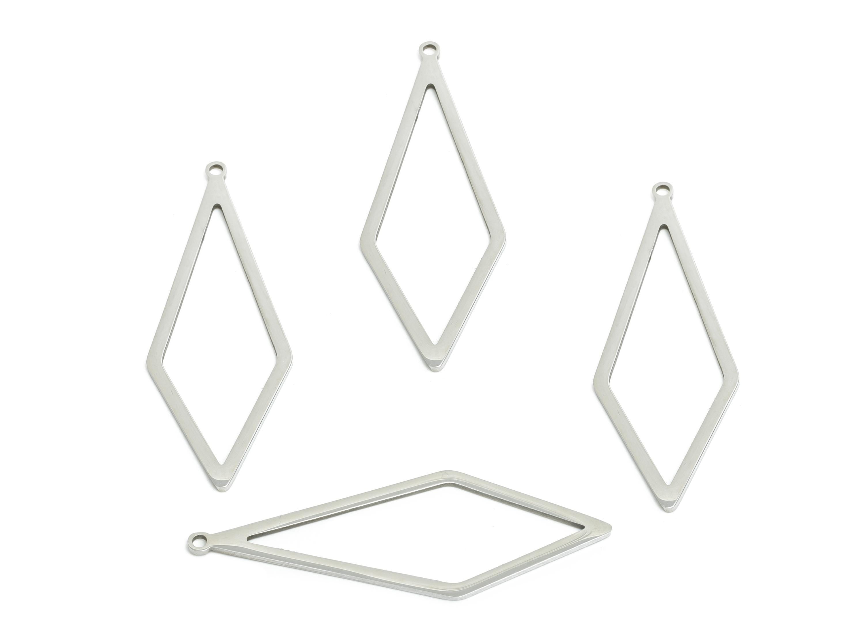 Steel Rhombic Frame Charm - Modern Diamond Pendant for DIY Jewelry - Hollow Diamond Minimalist Jewelry Findings - 41.82x14x0.98mm - SS2329 - DOMEDBAZAAR