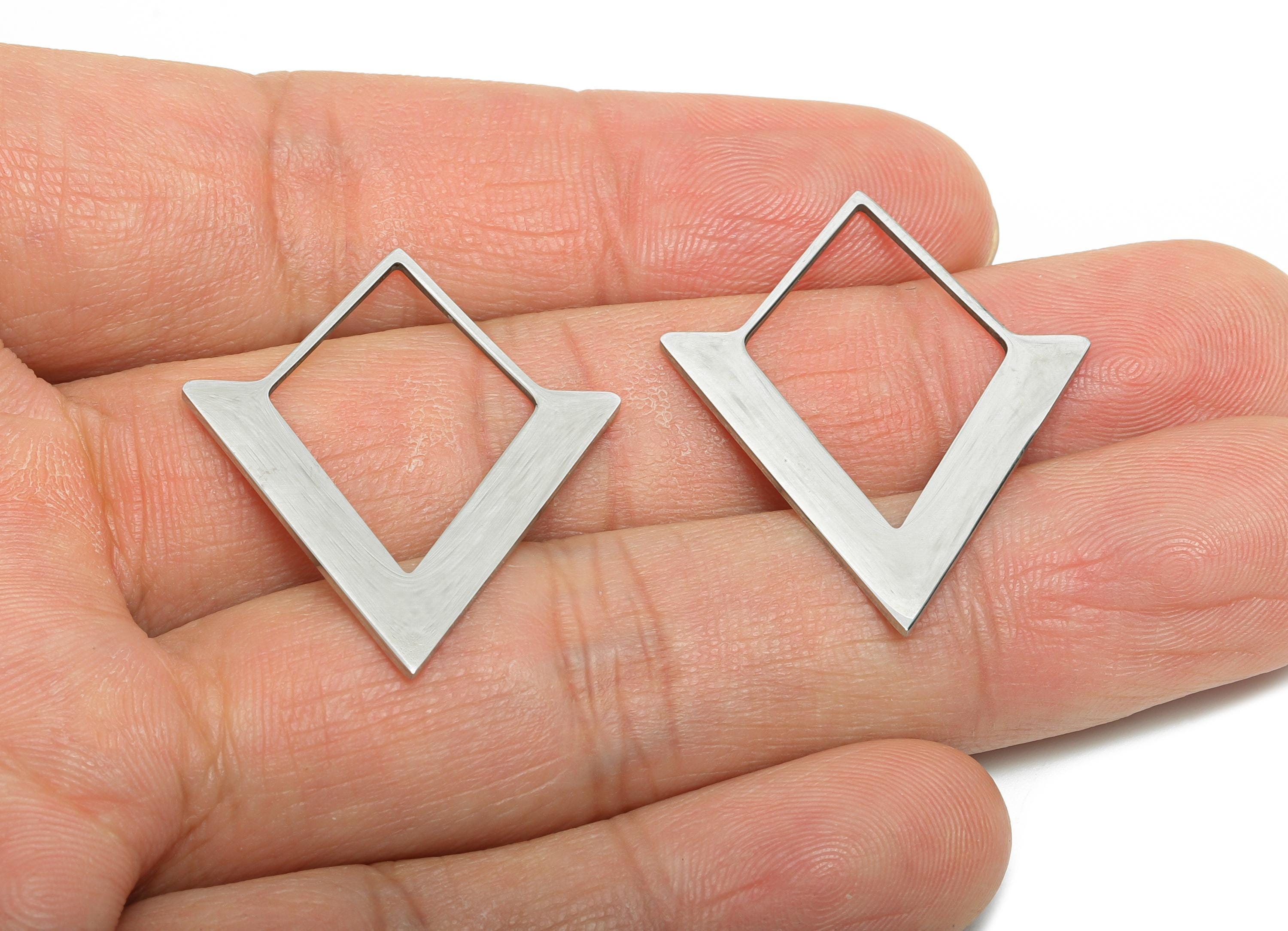 Steel Rhombic Frame Charm - Modern Inverted Diamond Pendant for DIY Jewelry - Lightweight Jewelry Making Supply - 34x27x0.98mm - SS2313 - DOMEDBAZAAR