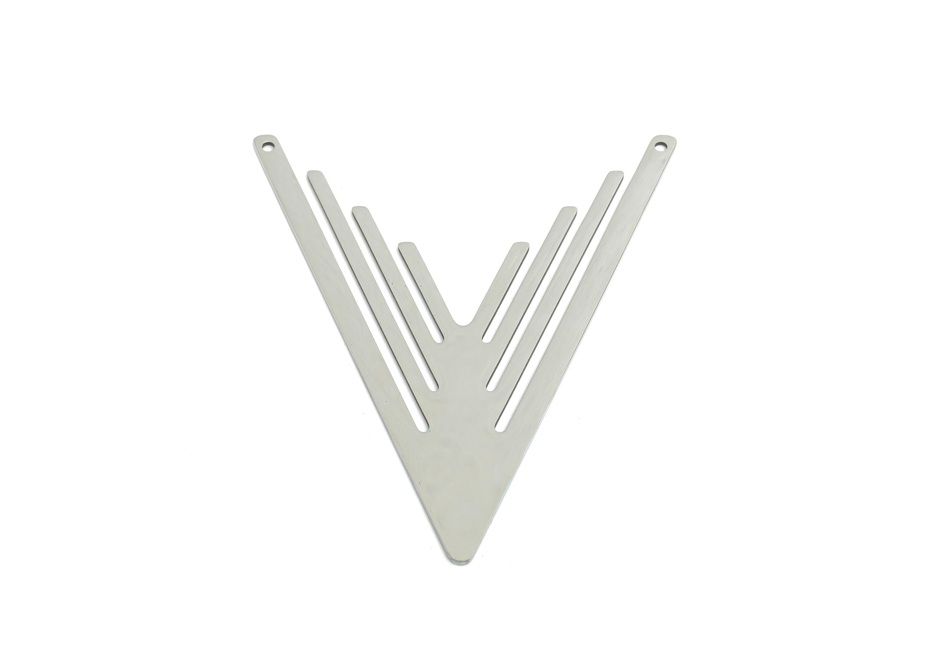 Steel Layered V Metal Connector - Modern Sleek Geometric Pendant for DIY Jewelry - Lightweight Jewelry Making Supply - 57x47x0.98mm - SS2517 - DOMEDBAZAAR