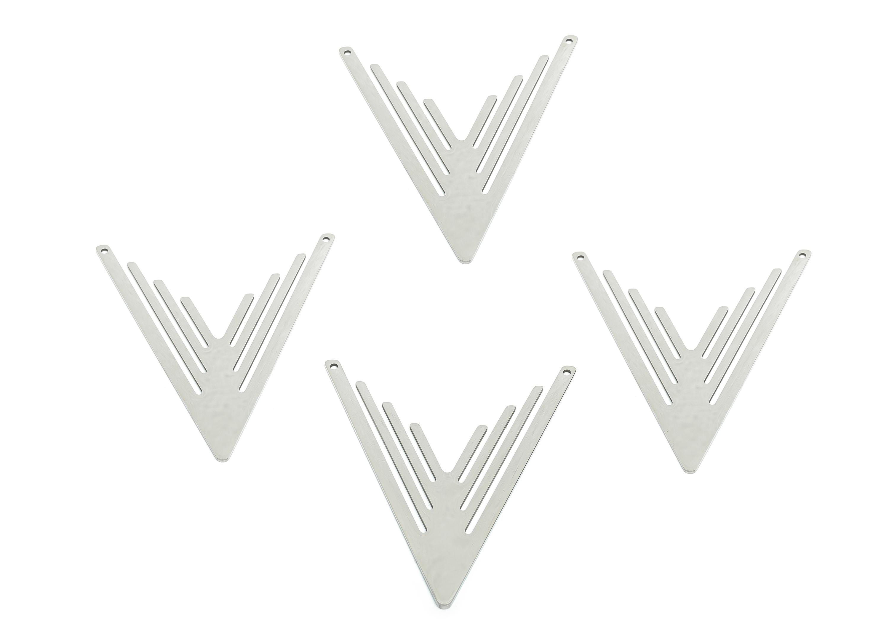 Steel Layered V Metal Connector - Modern Sleek Geometric Pendant for DIY Jewelry - Lightweight Jewelry Making Supply - 57x47x0.98mm - SS2517 - DOMEDBAZAAR