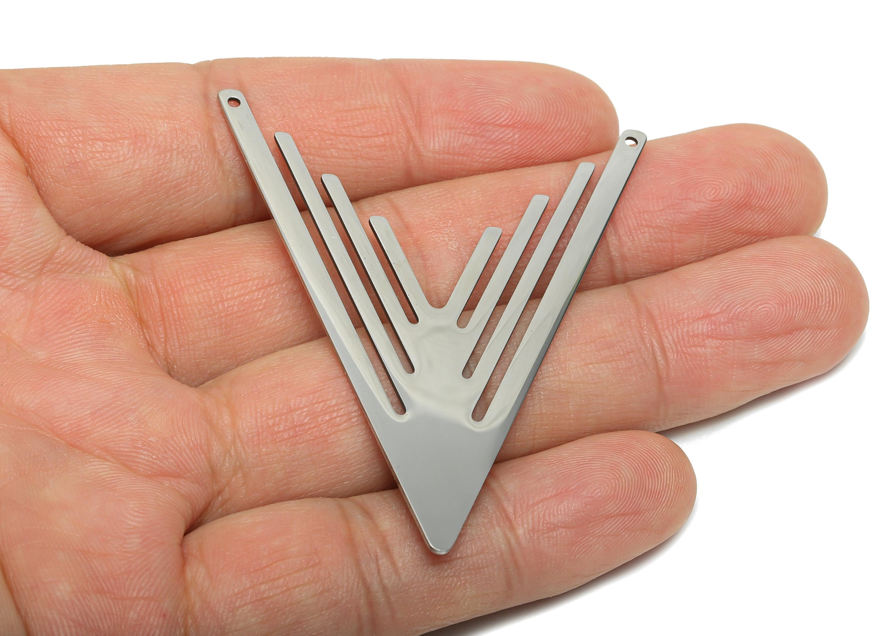 Steel Layered V Metal Connector - Modern Sleek Geometric Pendant for DIY Jewelry - Lightweight Jewelry Making Supply - 57x47x0.98mm - SS2517 - DOMEDBAZAAR