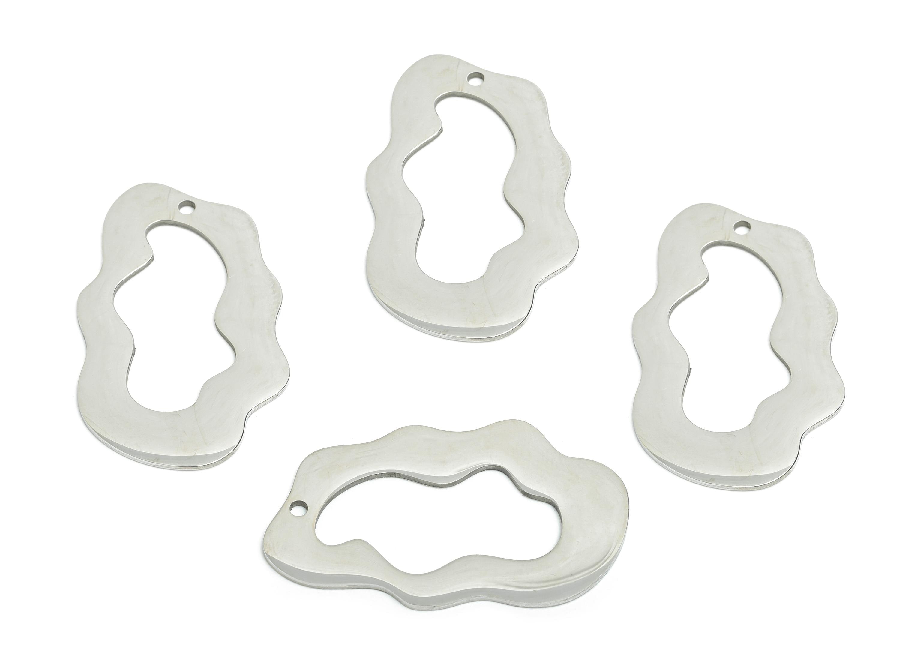 Stainless Steel Wavy Pendant - Modern Irregular Geometric Pendant for DIY Jewelry - Abstract Pendant for DIY Jewelry - 32x21x0.98mm - SS2333 - DOMEDBAZAAR