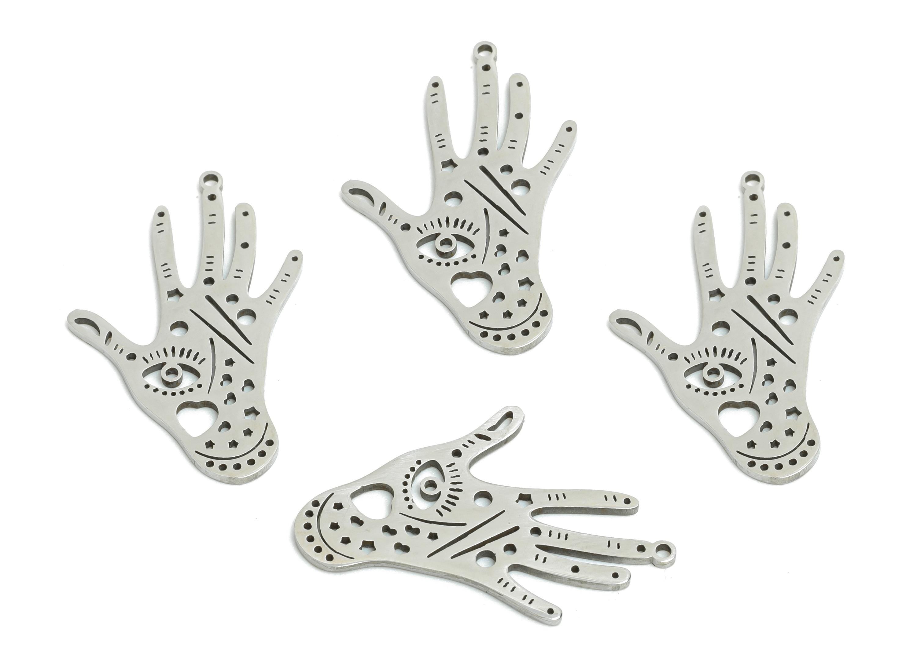 Steel Mystic Hand Pendant - Vintage Evil Eye Protection Charm for DIY Jewelry - Celestial Eye Amulet DIY Jewelry - 22x15x0.98mm - SS2372 - DOMEDBAZAAR