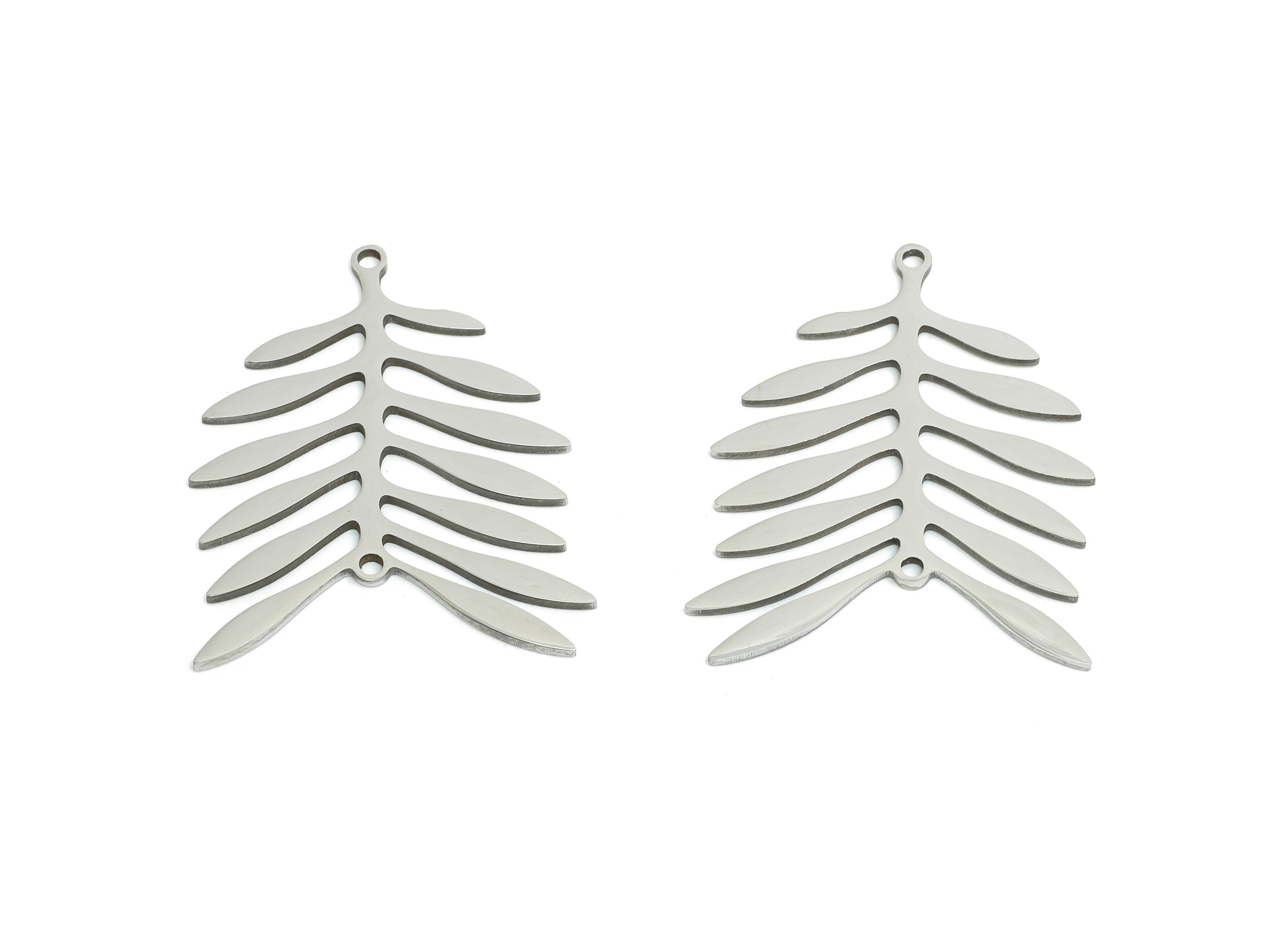 Steel Leaf Connector - Steel Olive Branch Charm - Stainless Steel Fern or Palm Leaf Connector - Minimalist Jewelry - 29x23x0.98mm - SS2525 - DOMEDBAZAAR