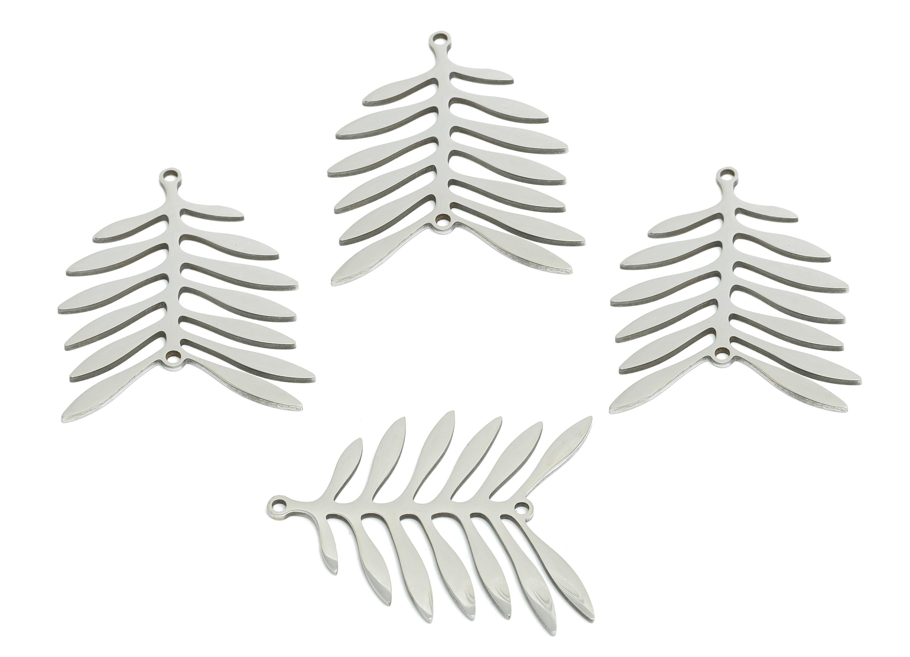 Steel Leaf Connector - Steel Olive Branch Charm - Stainless Steel Fern or Palm Leaf Connector - Minimalist Jewelry - 29x23x0.98mm - SS2525 - DOMEDBAZAAR