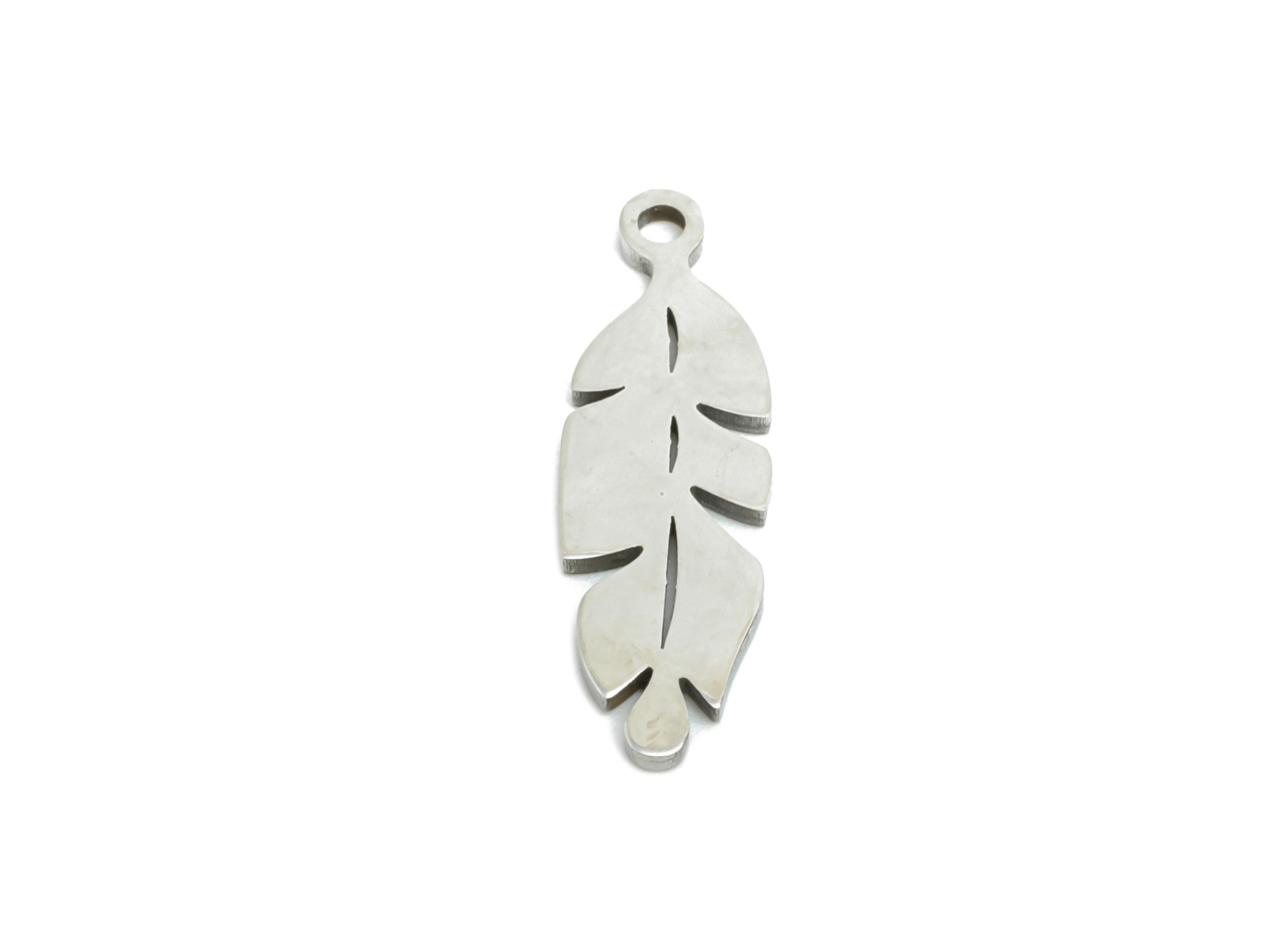 Steel Feather Earring Charm - Stainless Steel Tribal Feather Charm - Symbol of Freedom & Growth - Nature Inspired - 19.78x6x0.98mm - SS2369 - DOMEDBAZAAR