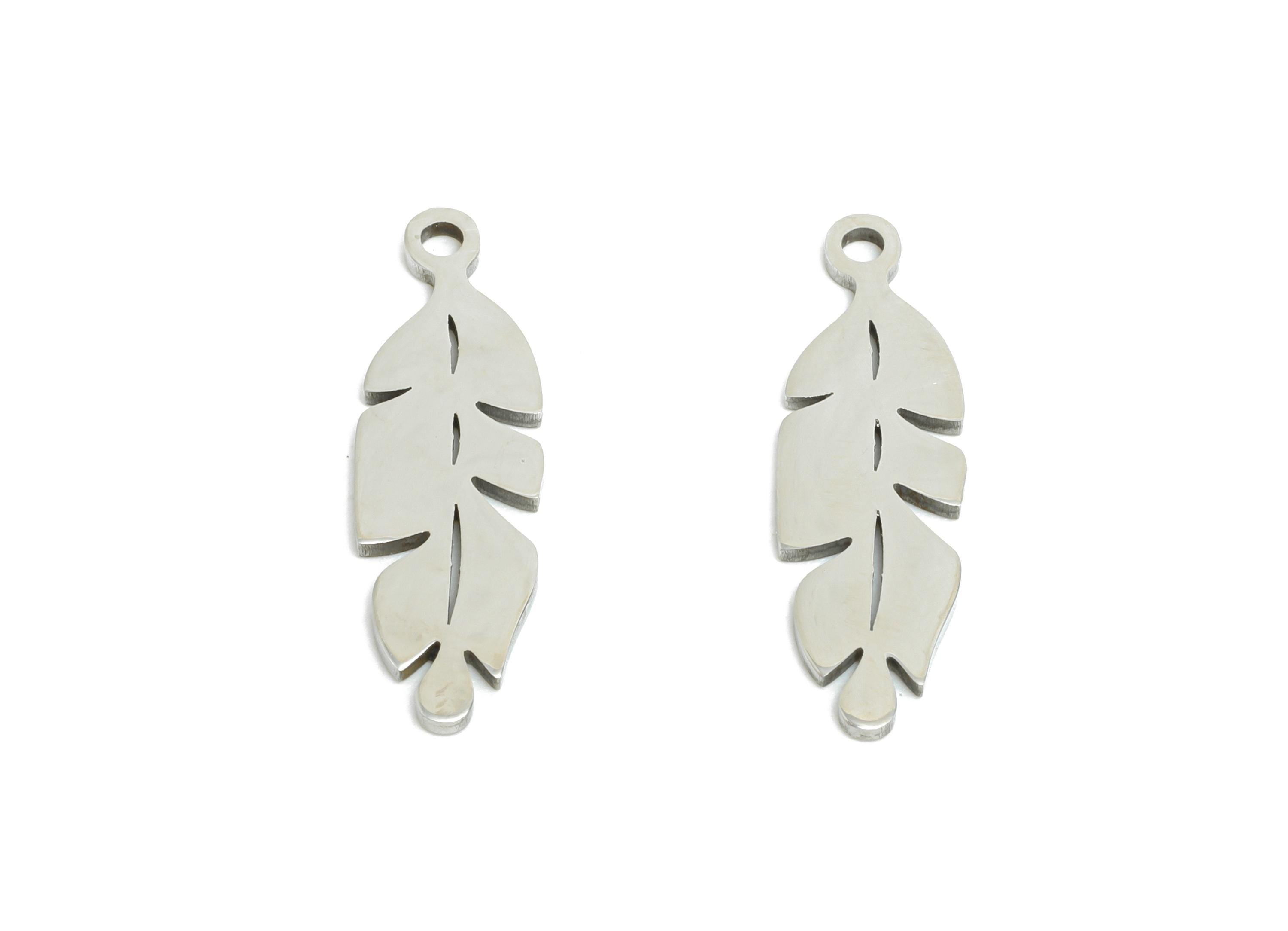 Steel Feather Earring Charm - Stainless Steel Tribal Feather Charm - Symbol of Freedom & Growth - Nature Inspired - 19.78x6x0.98mm - SS2369 - DOMEDBAZAAR