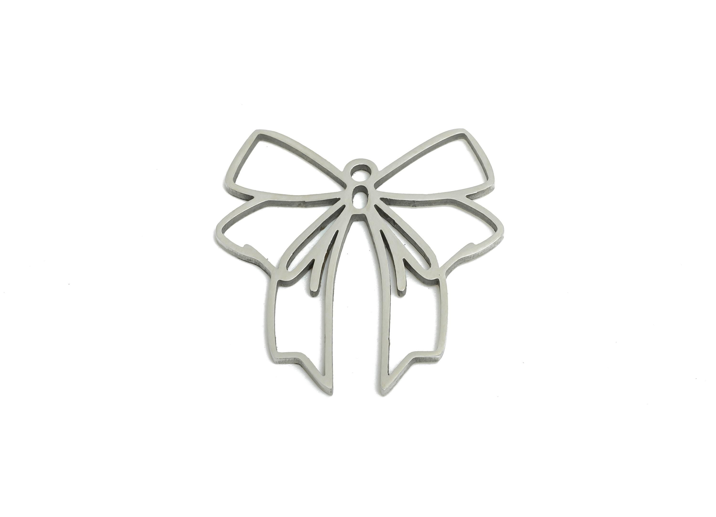Stainless Steel Bow Charm - Simple Hollow Bow Pendant for DIY Jewelry - Bow Laser cut Charm - Good Luck Jewelry - 19.67x18.2x0.98mm - SS2522 - DOMEDBAZAAR