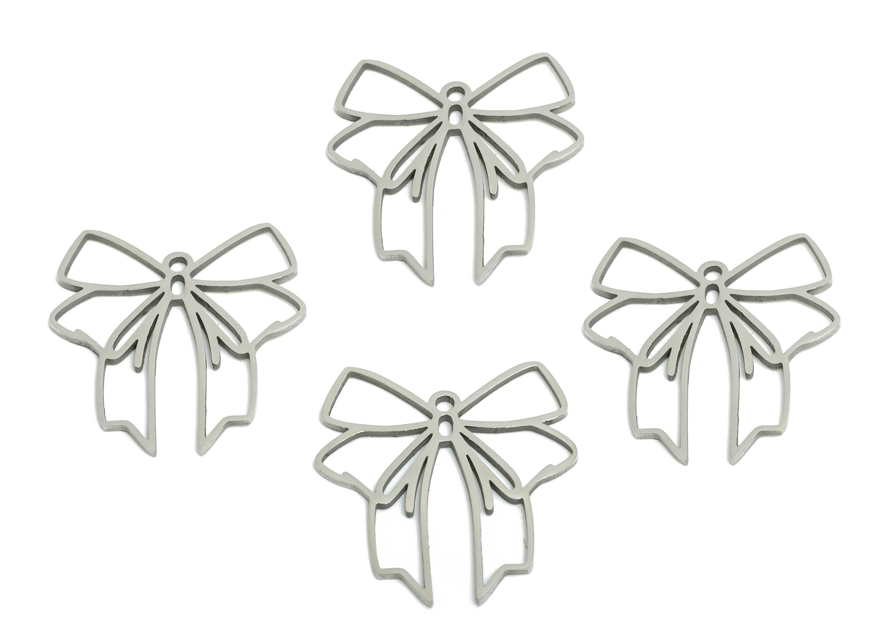Stainless Steel Bow Charm - Simple Hollow Bow Pendant for DIY Jewelry - Bow Laser cut Charm - Good Luck Jewelry - 19.67x18.2x0.98mm - SS2522 - DOMEDBAZAAR