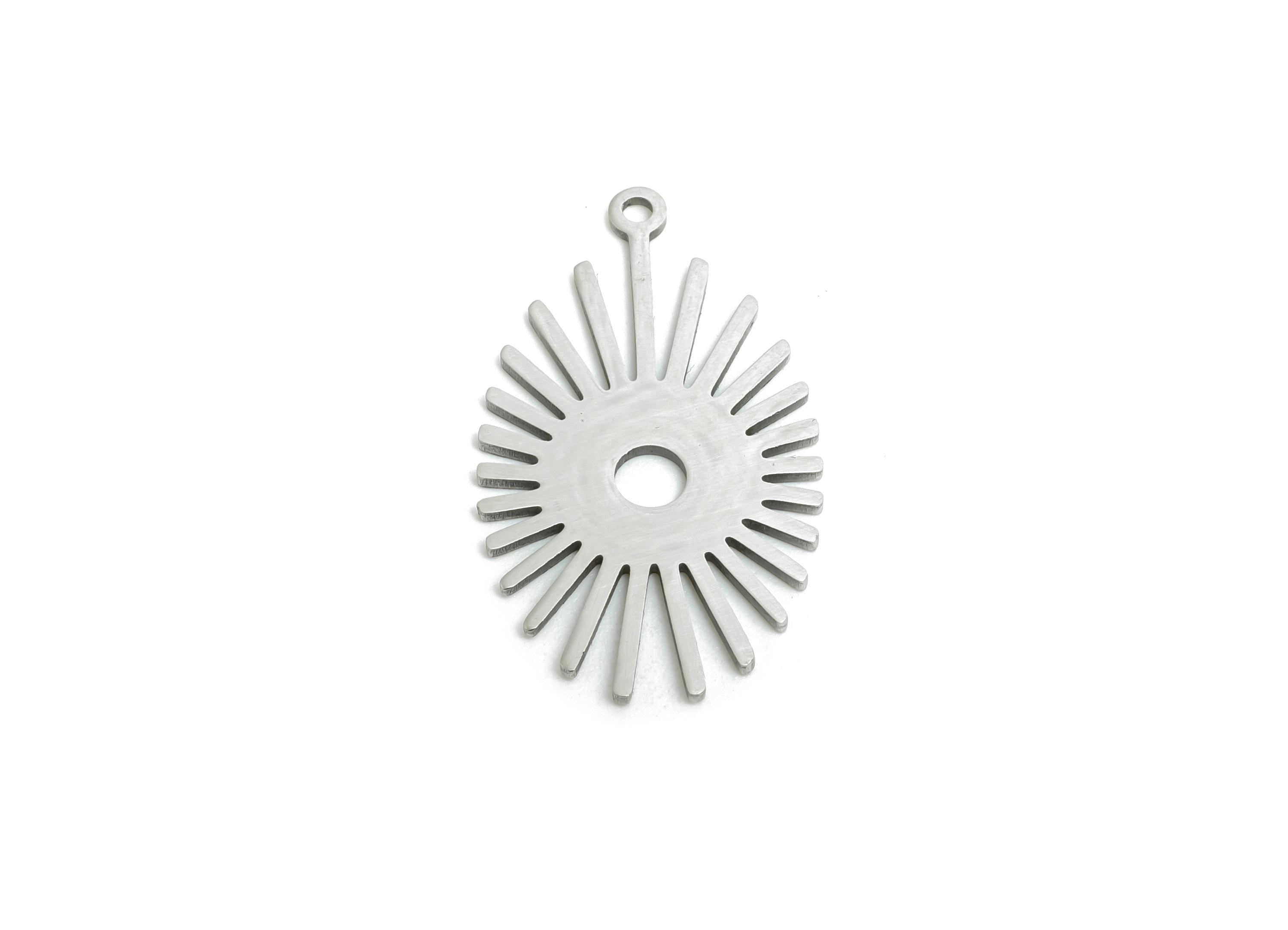 Steel Sunburst Charm - Silver Hollow Sun Pendant for DIY Jewelry - Sunshine Laser cut Charm - Good Luck Jewelry - 25.7x14.89x0.98mm - SS2534 - DOMEDBAZAAR