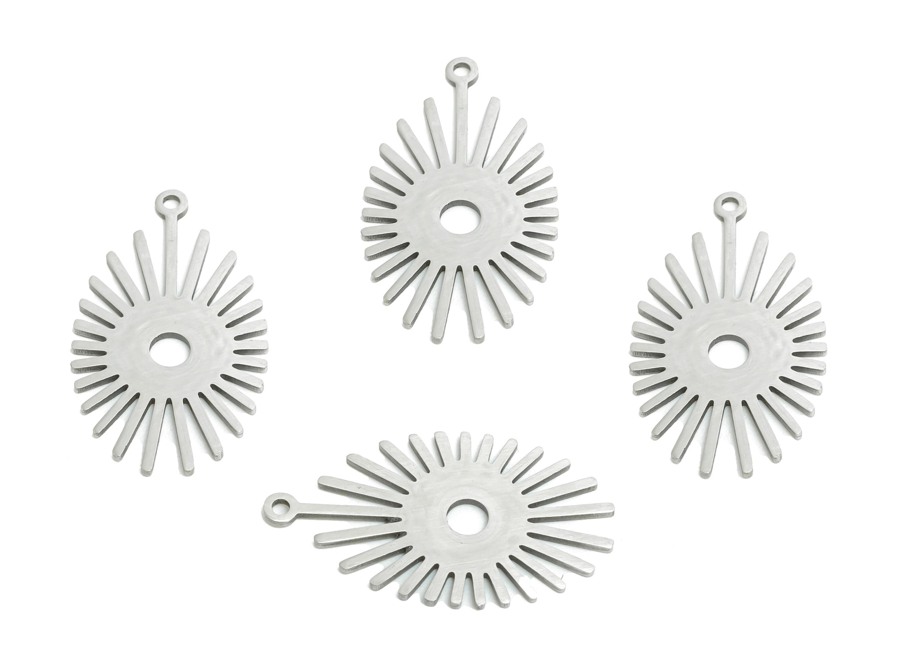 Steel Sunburst Charm - Silver Hollow Sun Pendant for DIY Jewelry - Sunshine Laser cut Charm - Good Luck Jewelry - 25.7x14.89x0.98mm - SS2534 - DOMEDBAZAAR