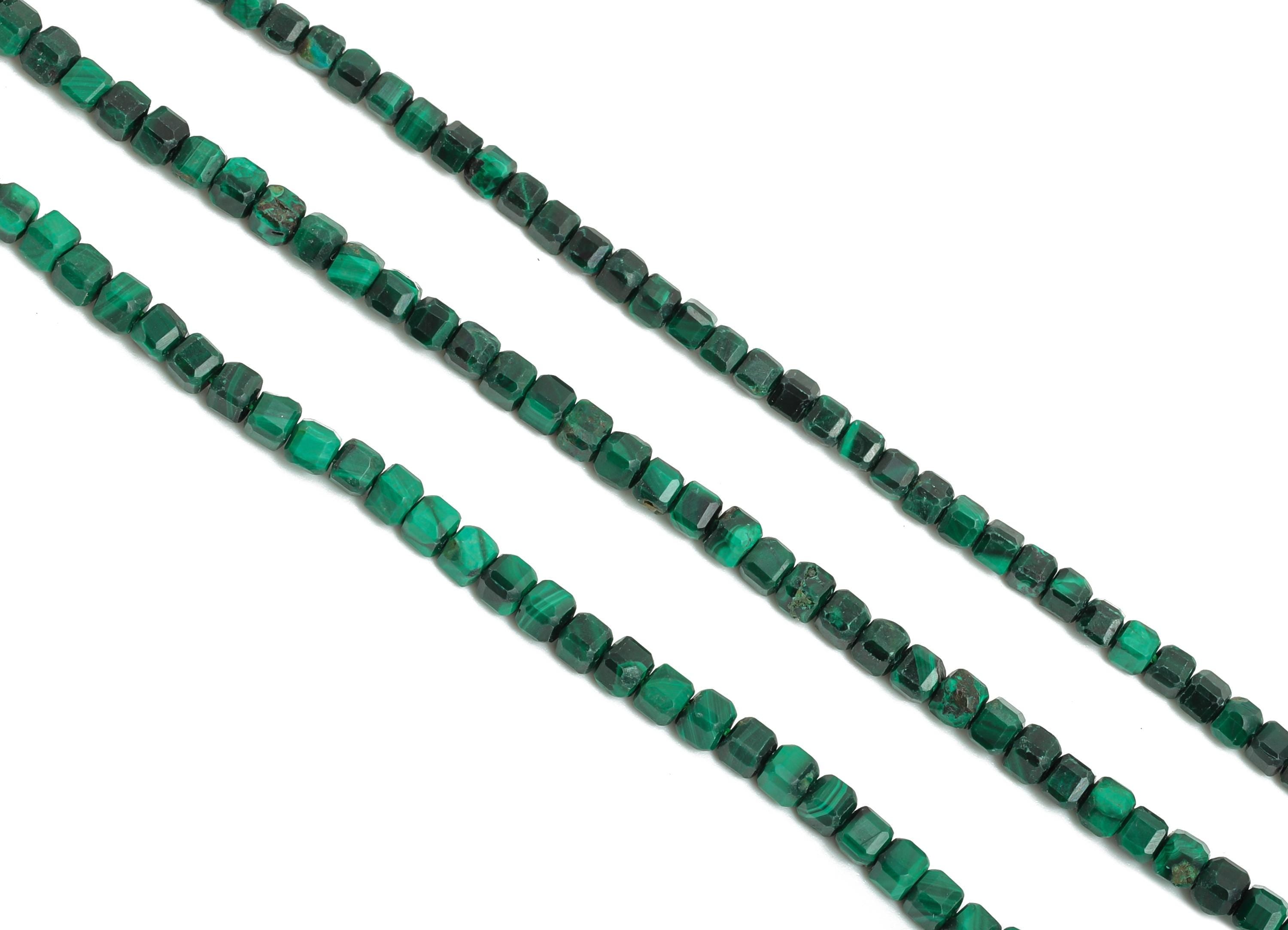 2mm Malachite Natural Stone - Faceted Cube Malachite 15.5inch' /Strand - Geometry Gemstone Beads for Handmade - Faceted Beads - NS2438 - DOMEDBAZAAR