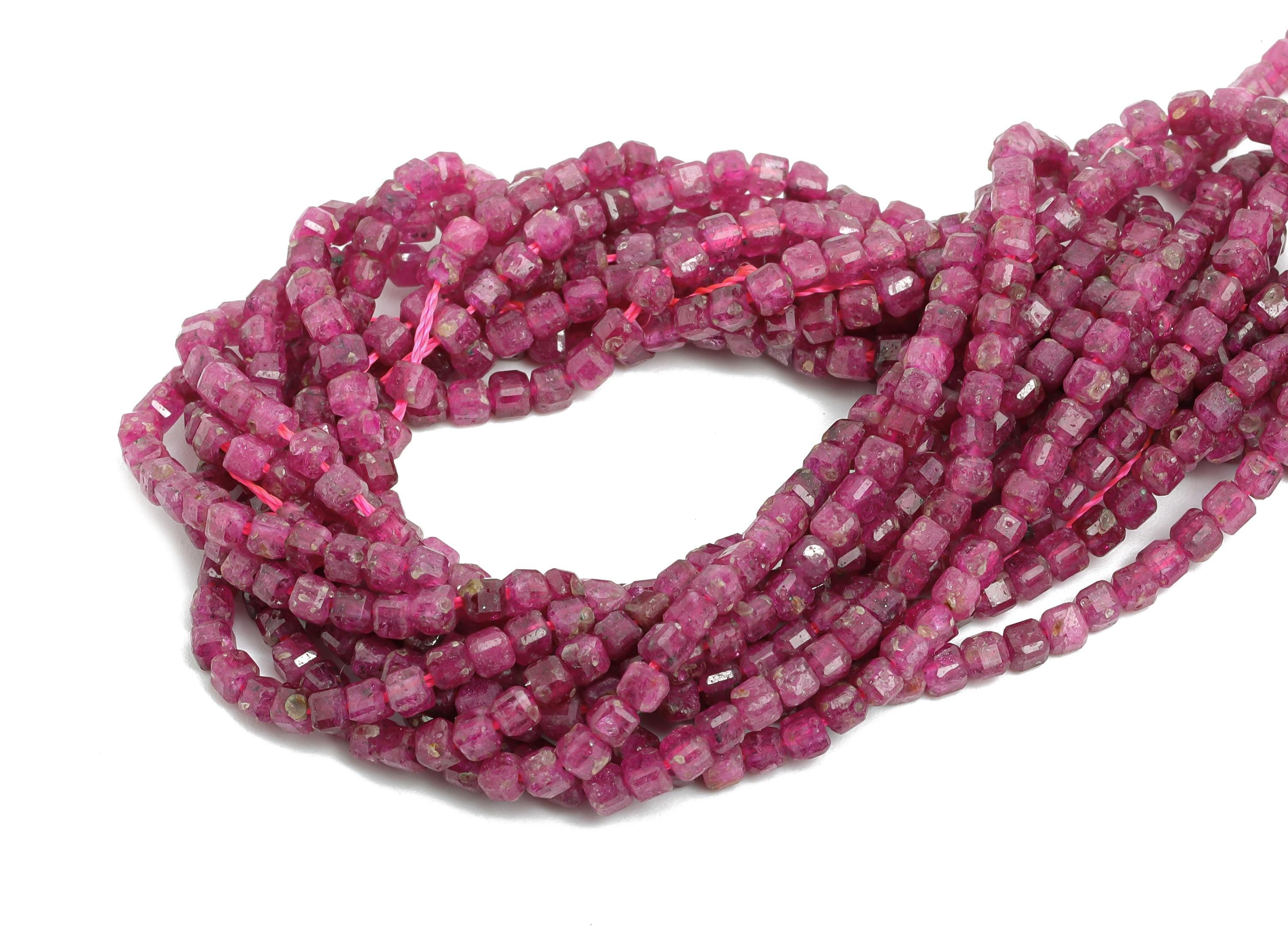 2mm Ruby Natural Stone Bead - Faceted Cube Ruby 15.5 inch /Strand - Gemstone Bead for Handmade - DIY Crafting Bead - Jewelry Making - NS2418 - DOMEDBAZAAR