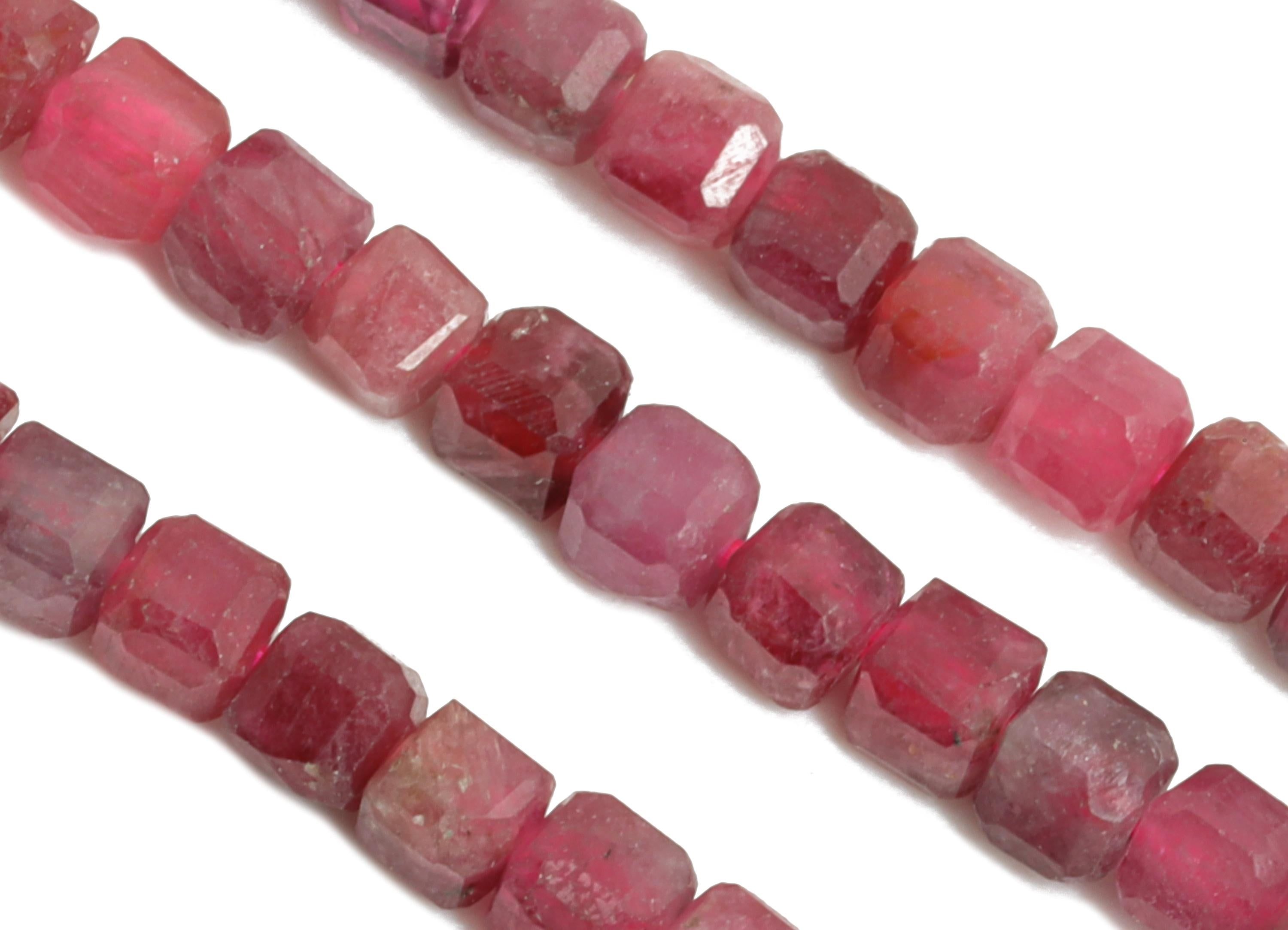 Red Tourmaline Natural Stone Bead - Faceted Cube Red Tourmaline 15.5 inch /Strand - Gemstone Bead for Handmade - Jewelry Making DIY - NS2500 - DOMEDBAZAAR