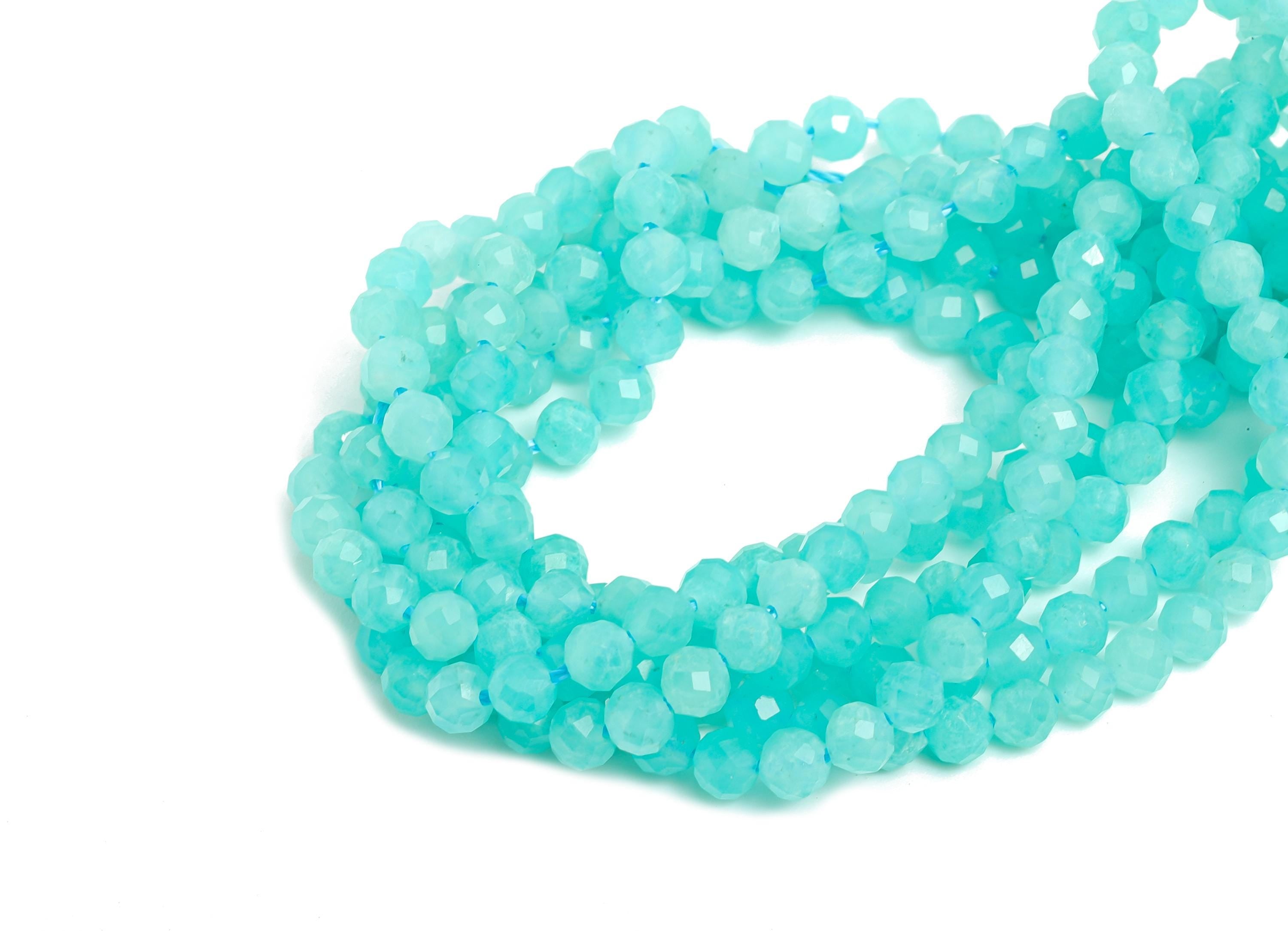 4mm Amazonite Natural Stone Bead - Faceted Round Amazonite 15.5 inch /Strand - Sparking Gemstone Bead for Handmade - Crafting Bead - NS2527 - DOMEDBAZAAR