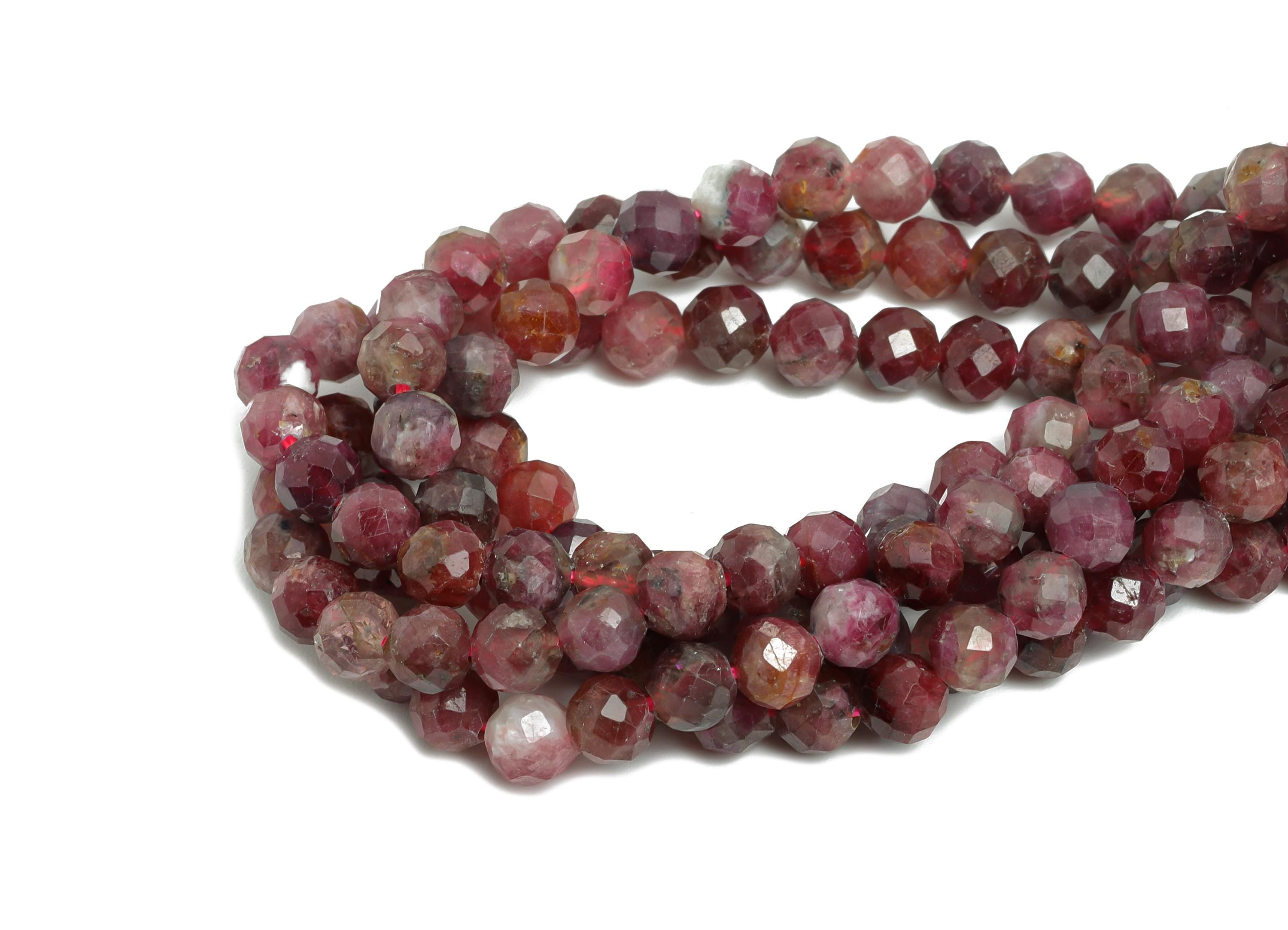 4mm Red Tourmaline Natural Stone Bead - Faceted Round Red Tourmaline 15.5 inch /Strand - Gemstone Bead for Handmade - Craft Healing -NS2505 - DOMEDBAZAAR