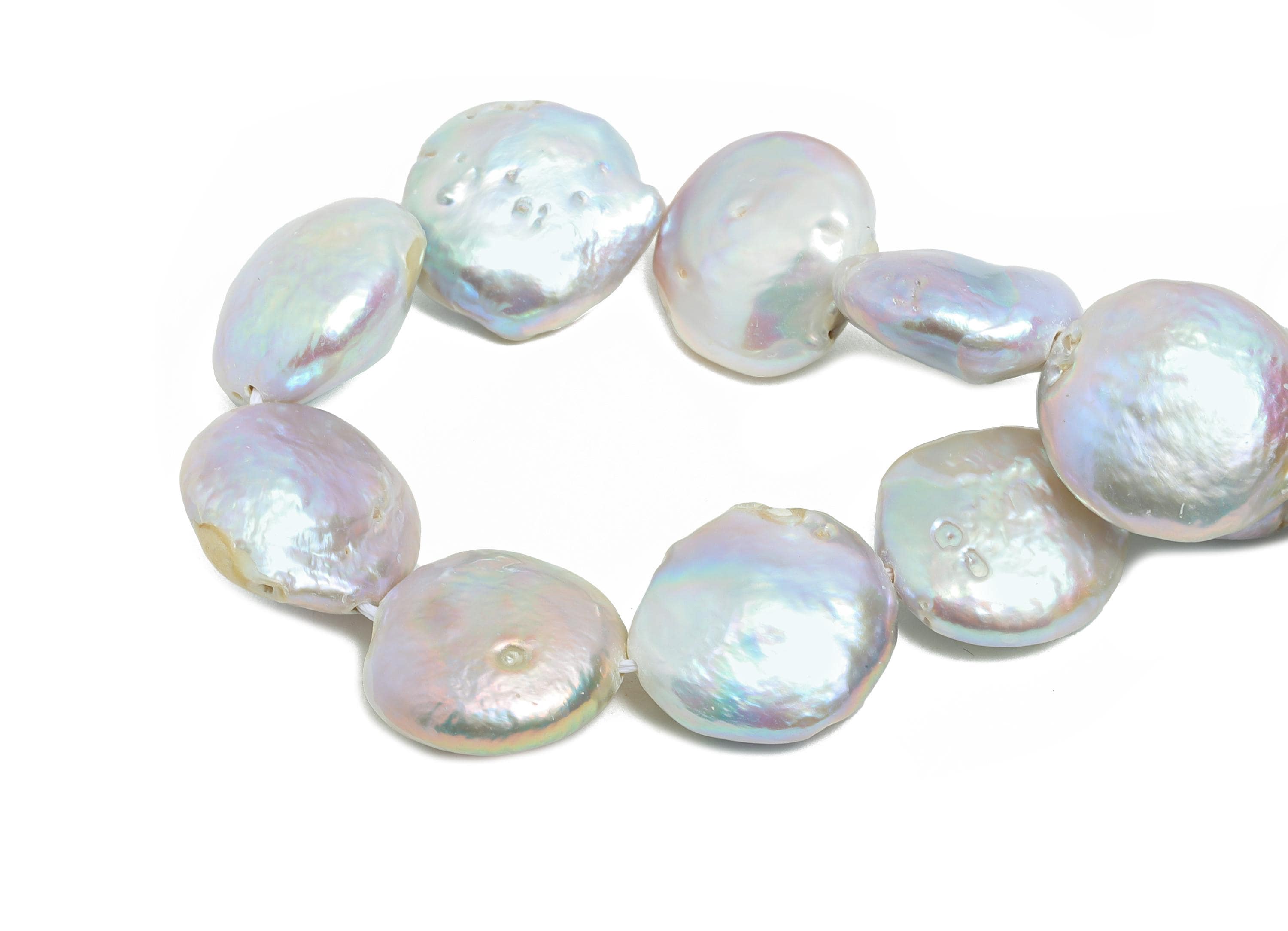 Mother of Pearls - Baroque Coin Pearls - Shell Pearl 15.5inch /Strand - Iridescent Pearl - Elegant Baroque Jewelry Making - 13x14mm - NS2426 - DOMEDBAZAAR