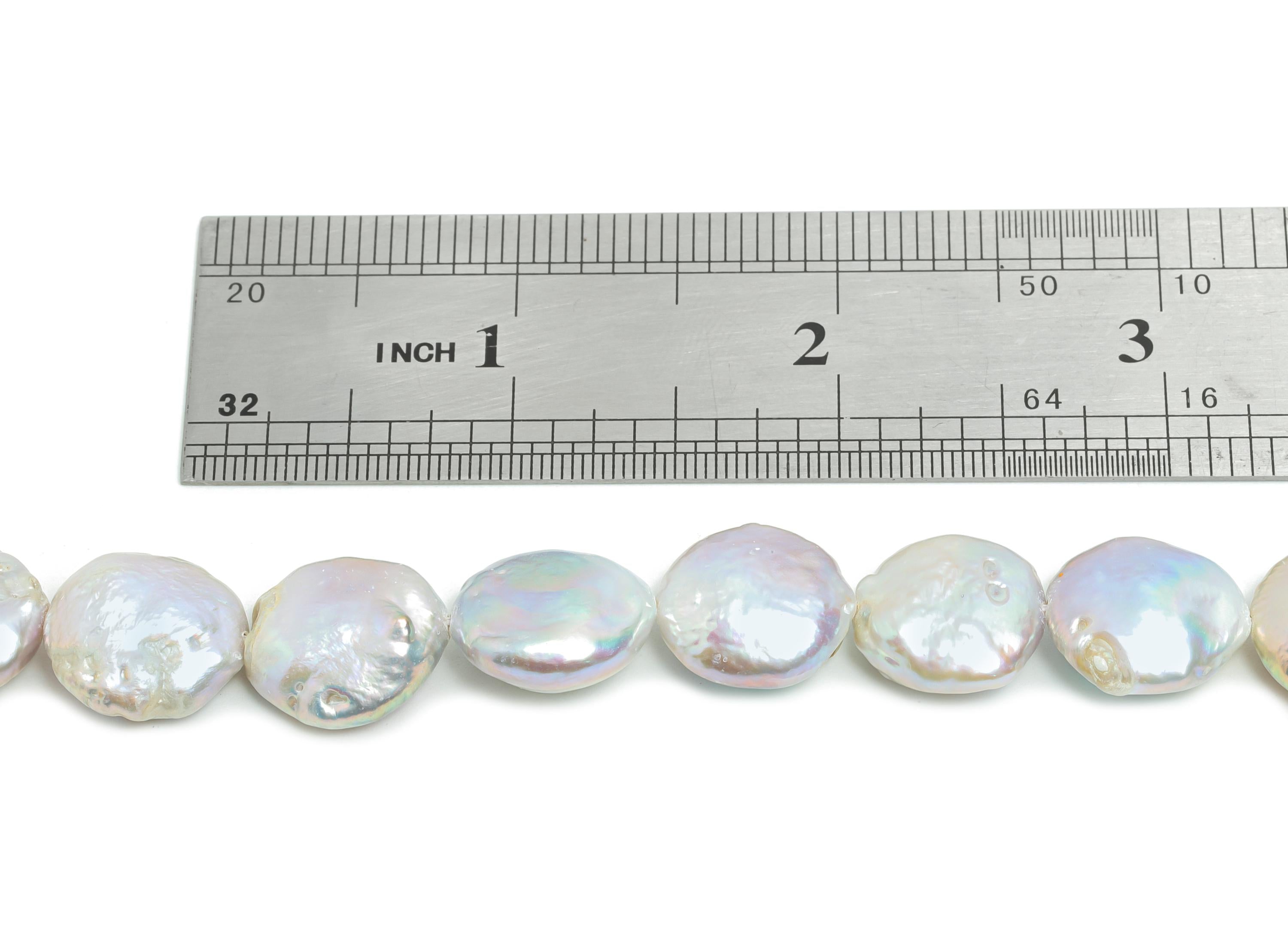 Mother of Pearls - Baroque Coin Pearls - Shell Pearl 15.5inch /Strand - Iridescent Pearl - Elegant Baroque Jewelry Making - 13x14mm - NS2426 - DOMEDBAZAAR