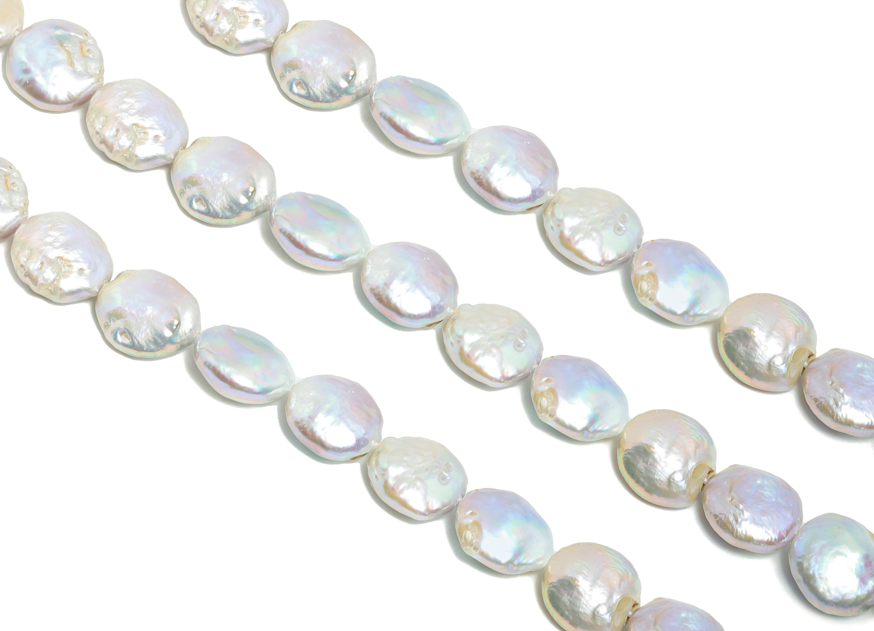Mother of Pearls - Baroque Coin Pearls - Shell Pearl 15.5inch /Strand - Iridescent Pearl - Elegant Baroque Jewelry Making - 13x14mm - NS2426 - DOMEDBAZAAR