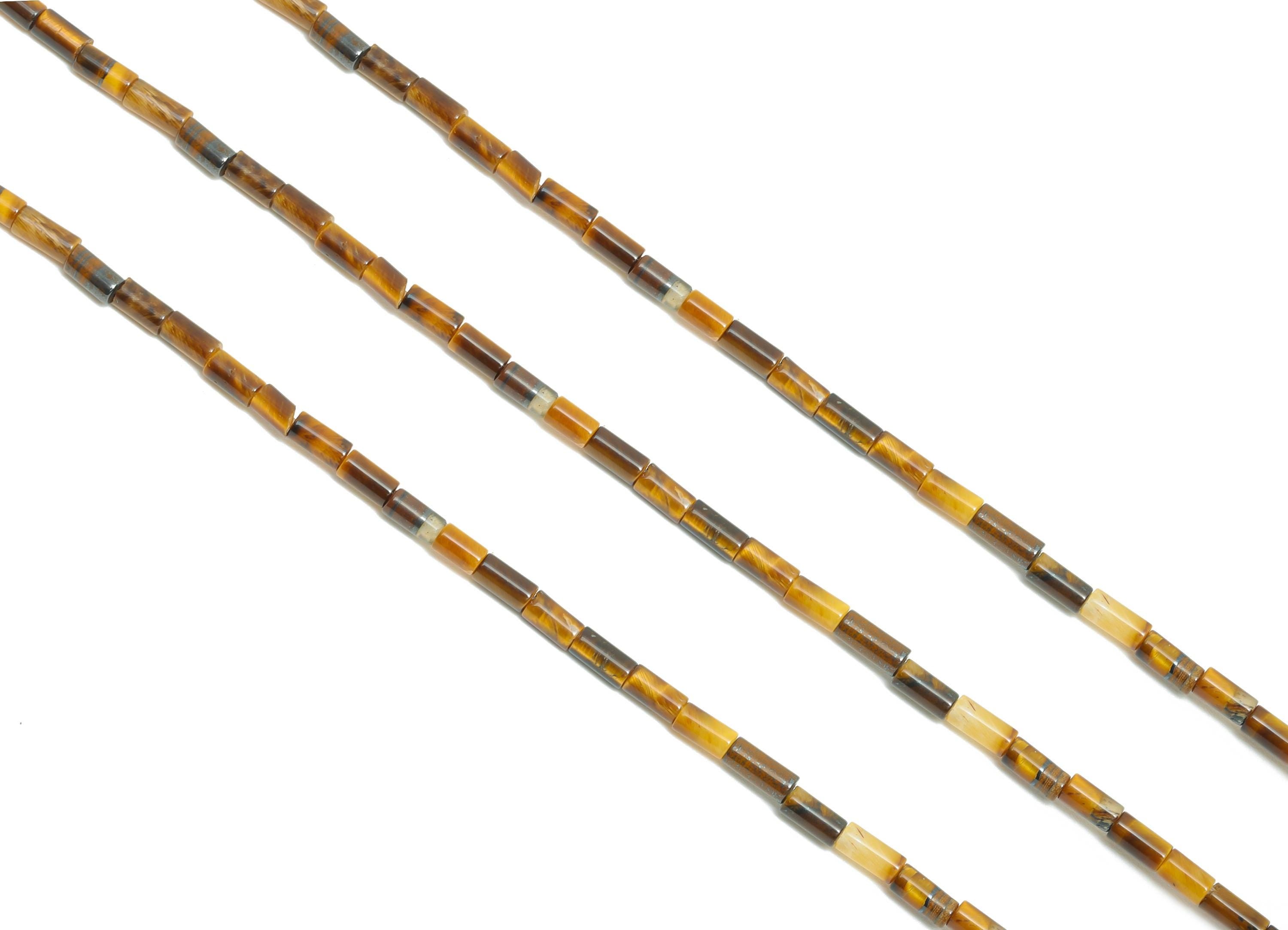 2x4mm Tigereye Cylinder Beads - Cylinder Tube Tigereye Stone 15.35 Inch/Strand - High-Quality Gemstone Bead - Bead Craft Supplies - NS2966 - DOMEDBAZAAR