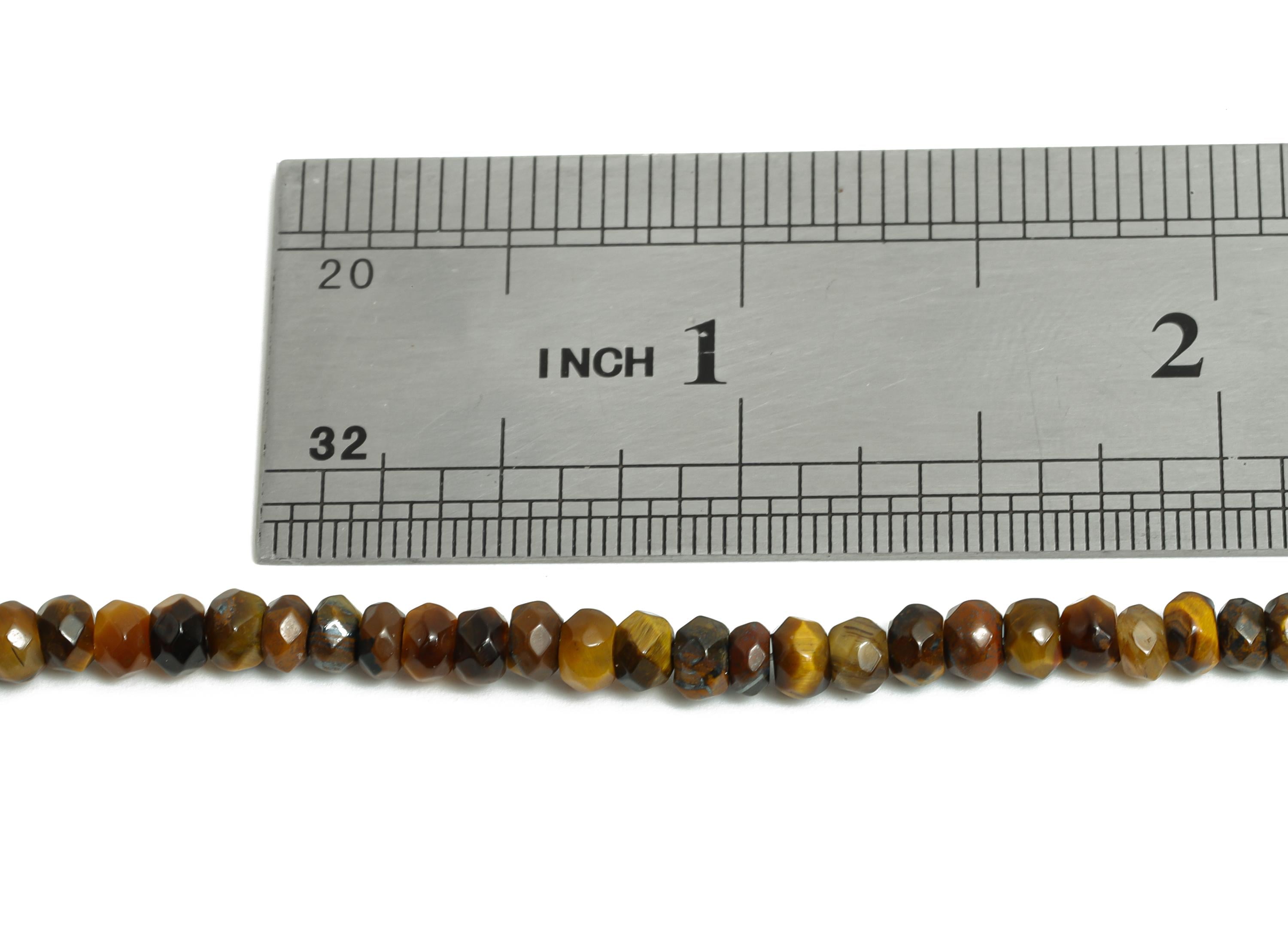 4mm Tiger's Eye Natural Stone Beads - Faceted Rondella Tiger's Eye 14.56 inch /Strand - DIY Crafting Gemstone Beads - Craft Making - NS2986 - DOMEDBAZAAR