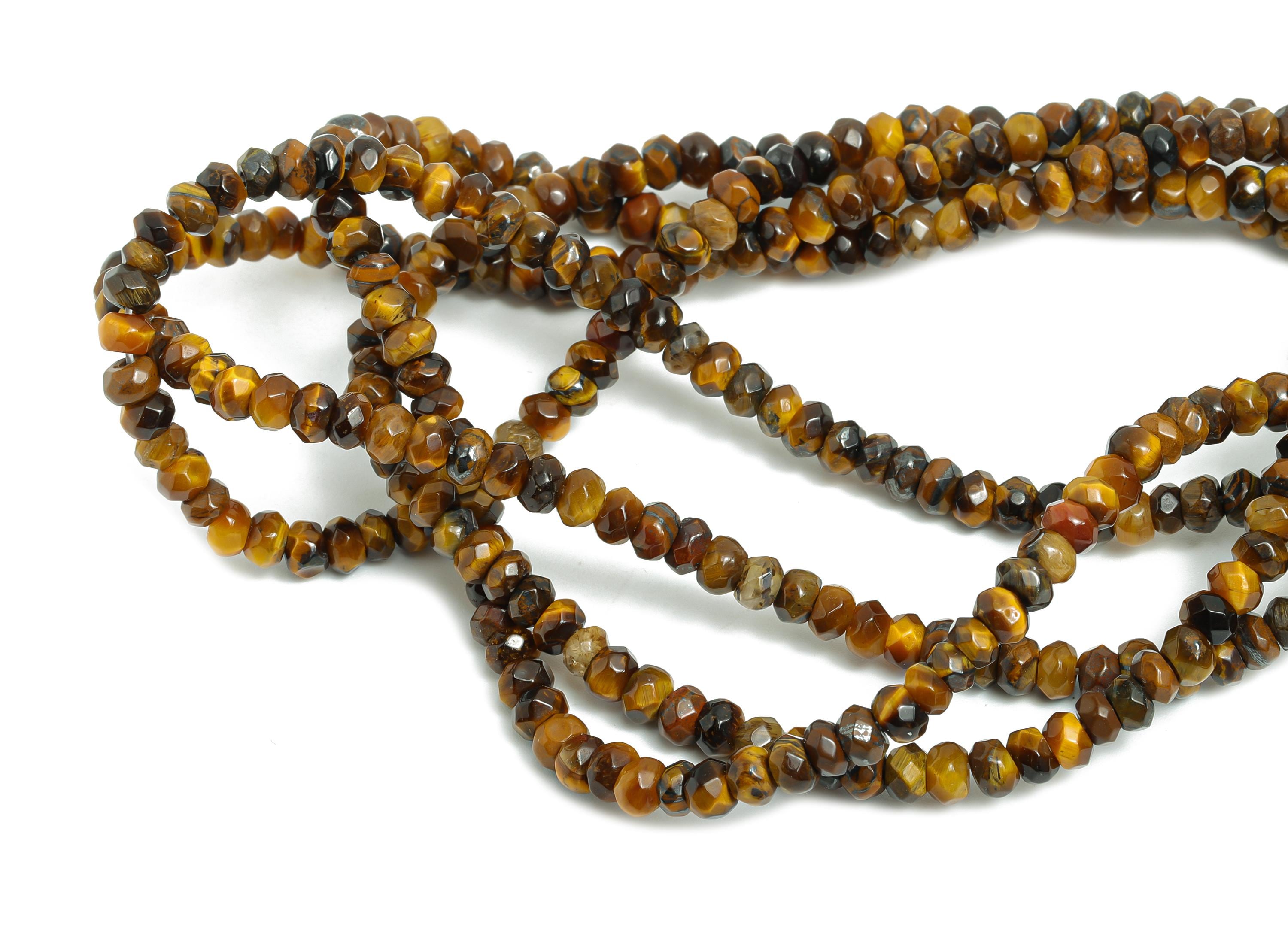 4mm Tiger's Eye Natural Stone Beads - Faceted Rondella Tiger's Eye 14.56 inch /Strand - DIY Crafting Gemstone Beads - Craft Making - NS2986 - DOMEDBAZAAR