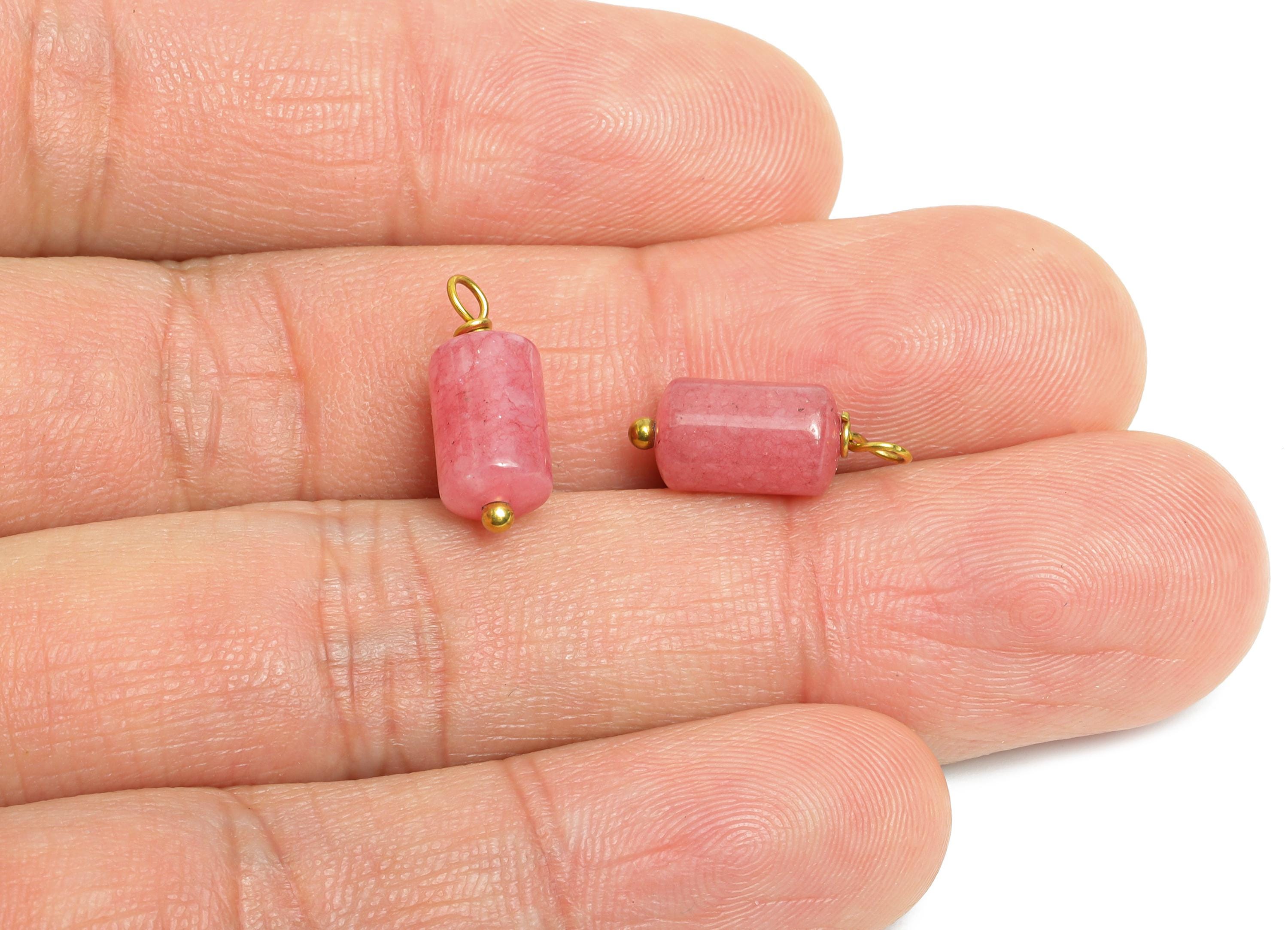 Pink Jade Natural Stone Charms - Steel Stone Barrel Pendant - Natural Stone Jewelry - 18K Gold Vacuum Plated - 15.7x6.17x6.17mm - NS3017 - DOMEDBAZAAR